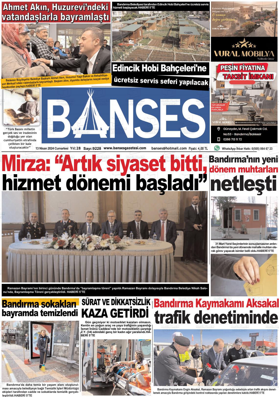 13 Nisan 2024 Banses Gazete Manşeti