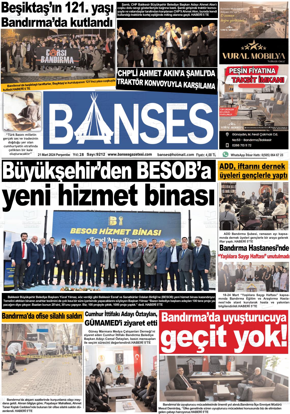 21 Mart 2024 Banses Gazete Manşeti