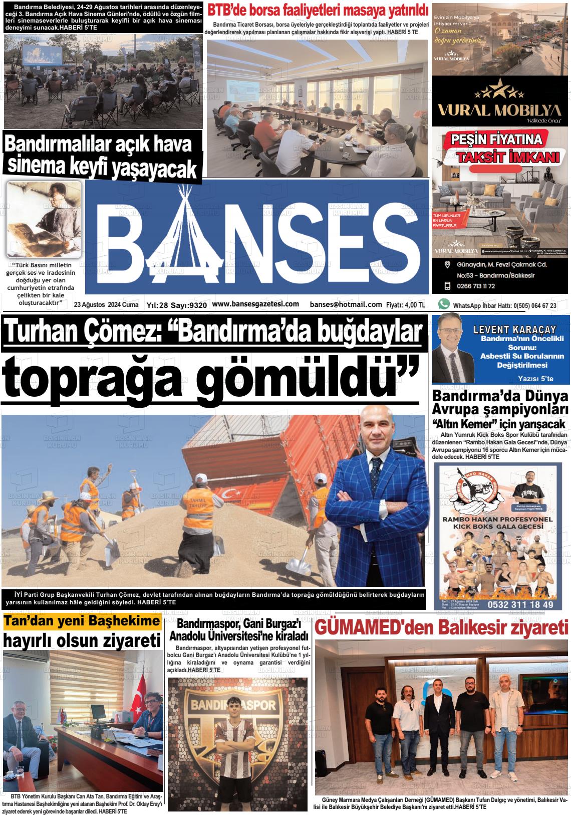 23 Ağustos 2024 Banses Gazete Manşeti