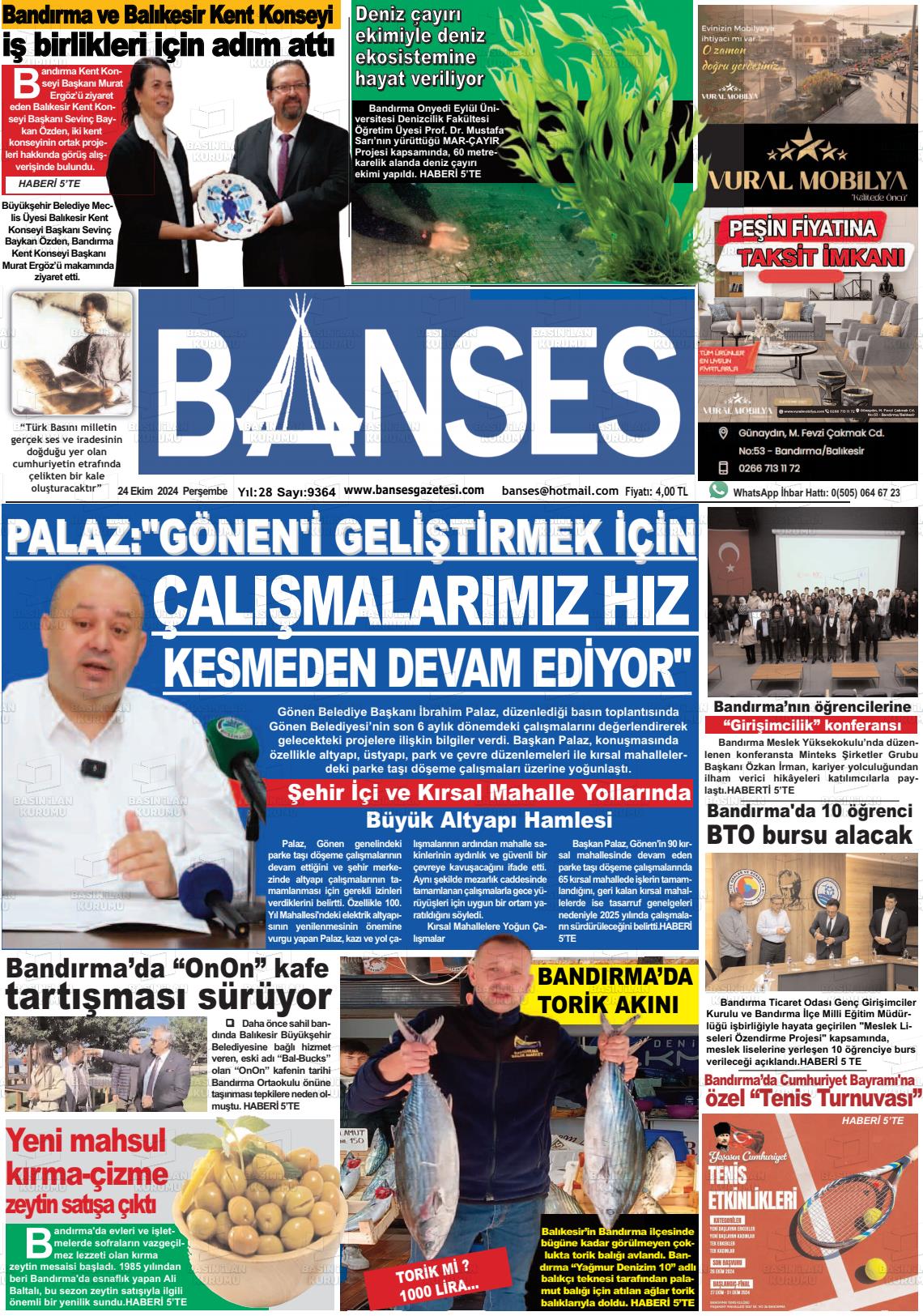 24 Ekim 2024 Banses Gazete Manşeti