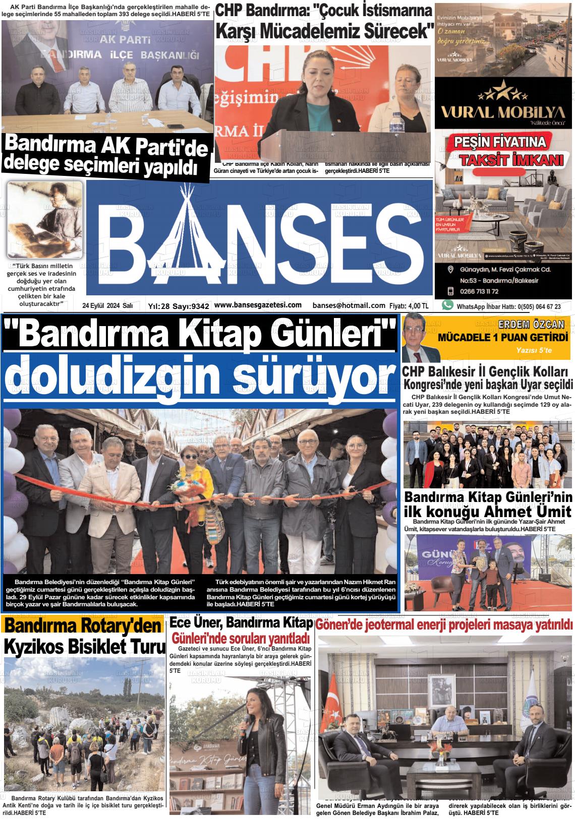 24 Eylül 2024 Banses Gazete Manşeti