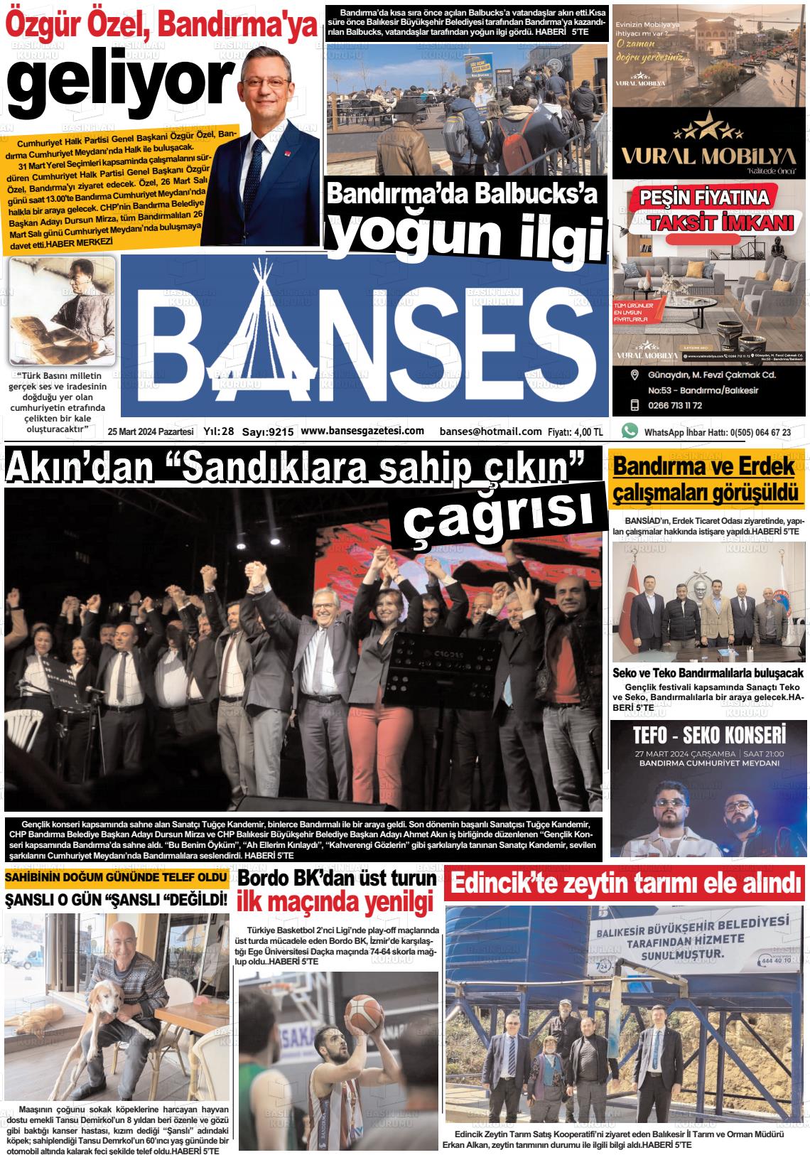 25 Mart 2024 Banses Gazete Manşeti