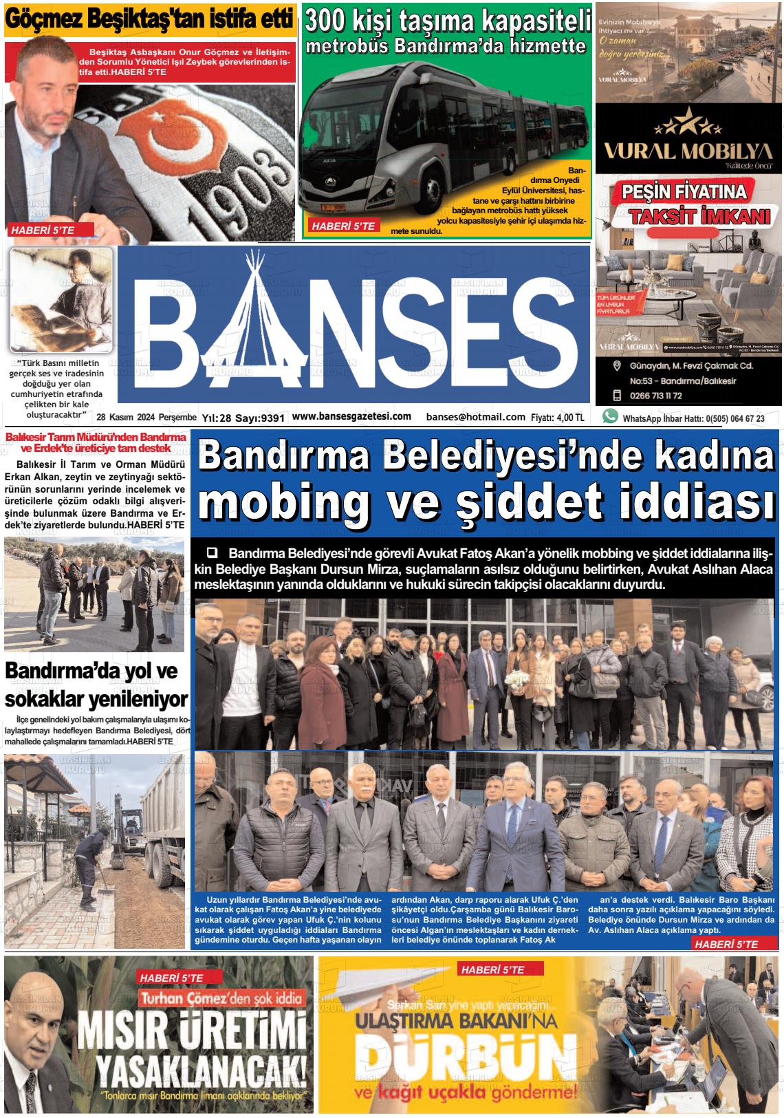 02 Aralık 2024 Banses Gazete Manşeti