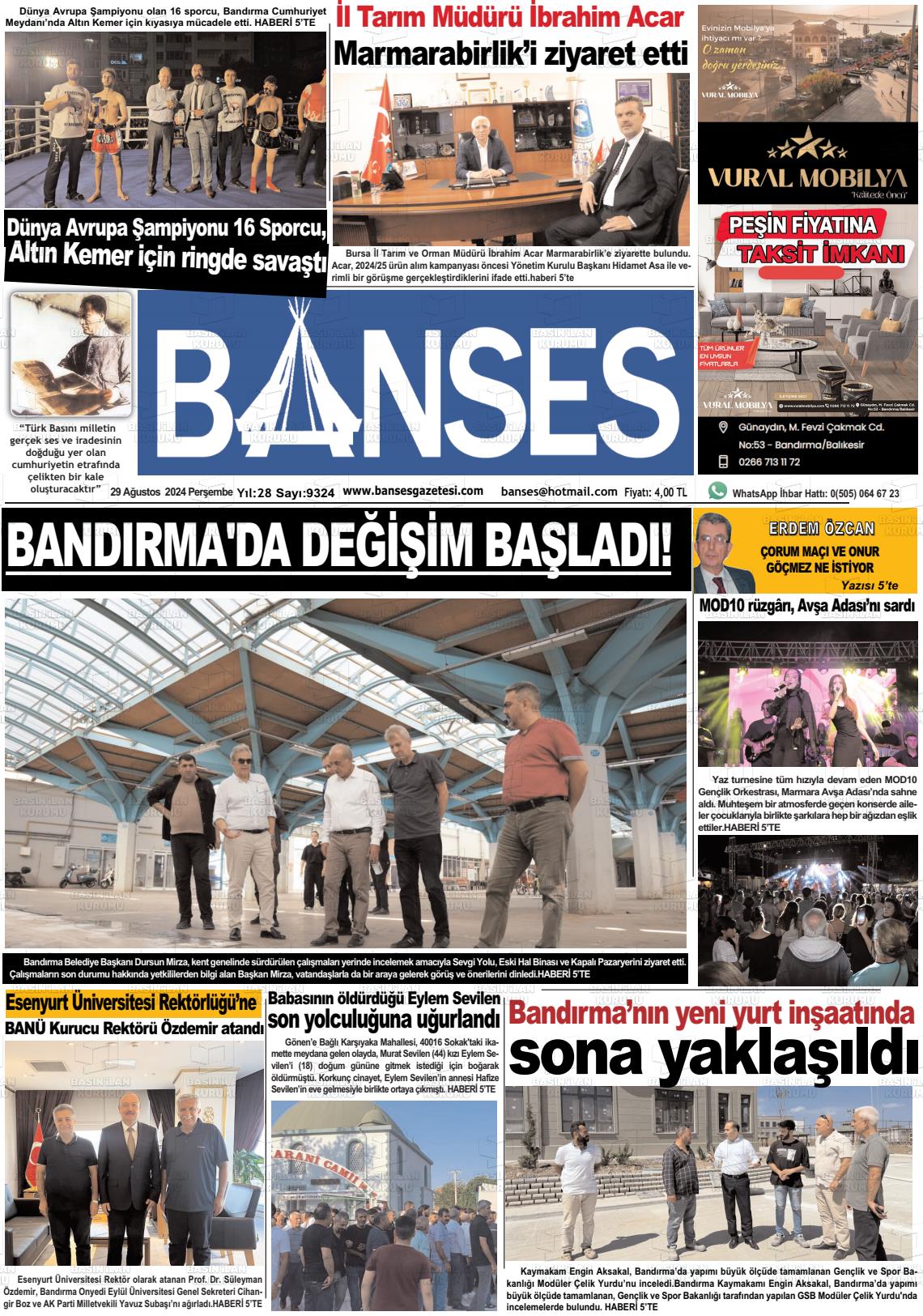 29 Ağustos 2024 Banses Gazete Manşeti