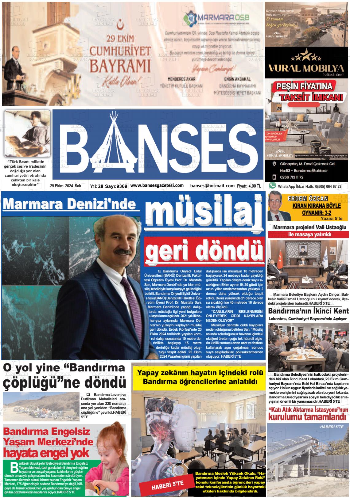 29 Ekim 2024 Banses Gazete Manşeti