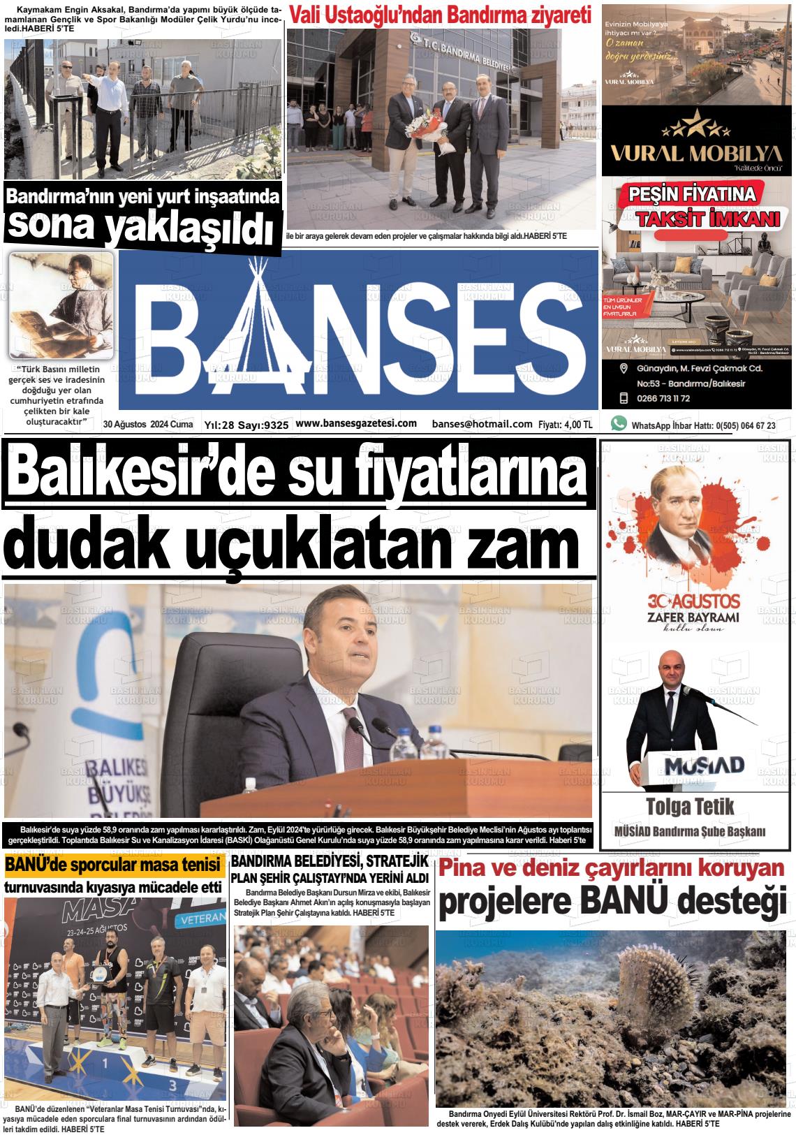 30 Ağustos 2024 Banses Gazete Manşeti