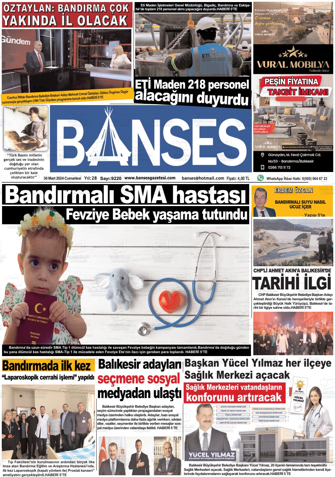 30 Mart 2024 Banses Gazete Manşeti