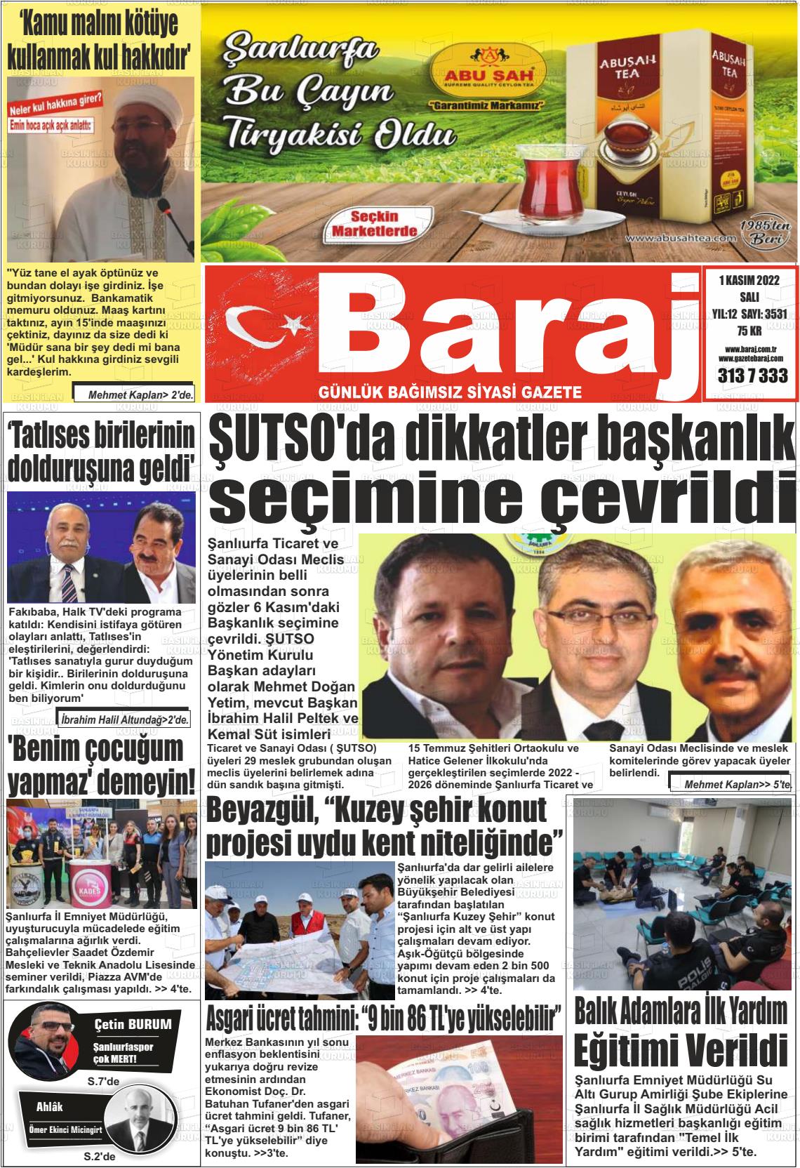 01 Kasım 2022 Baraj Gazete Manşeti