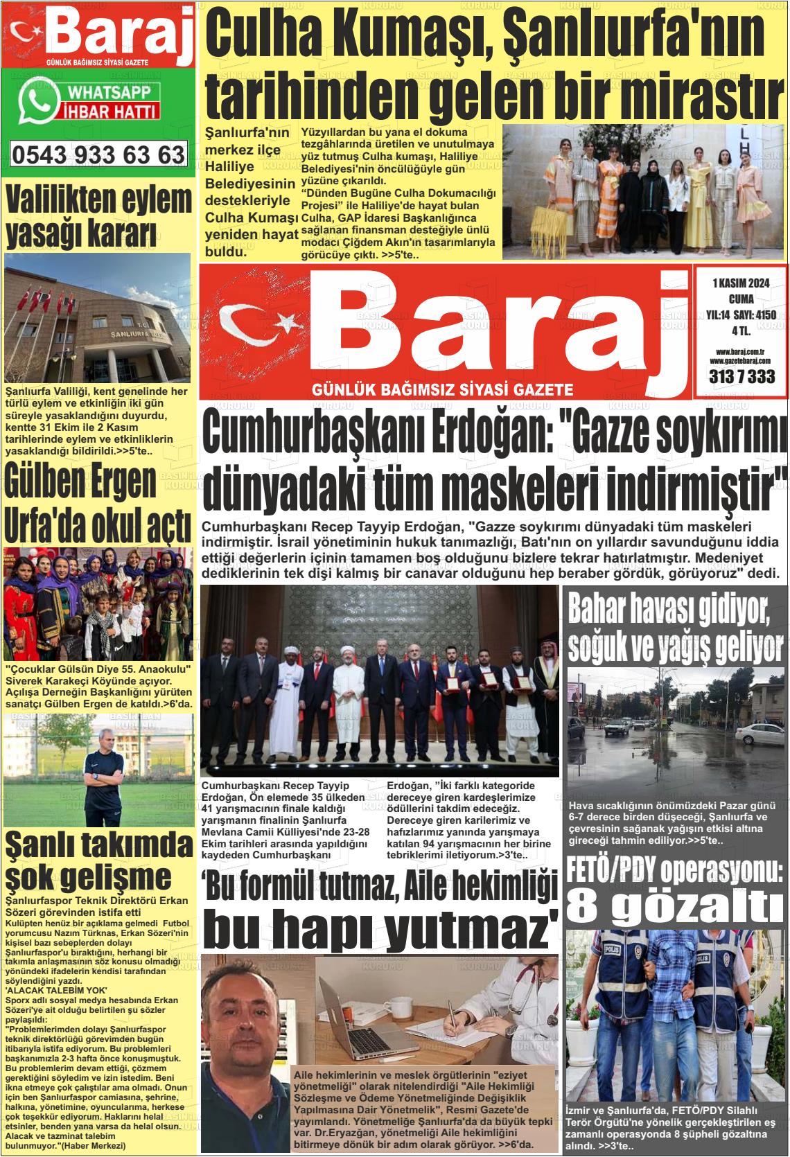 01 Kasım 2024 Baraj Gazete Manşeti