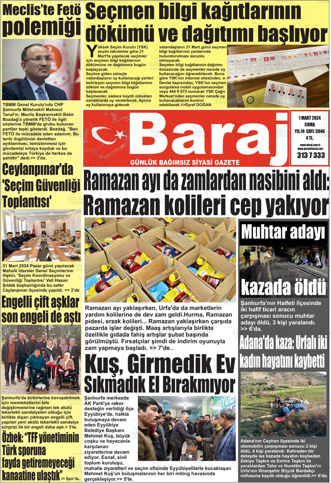 01 Mart 2024 Baraj Gazete Manşeti