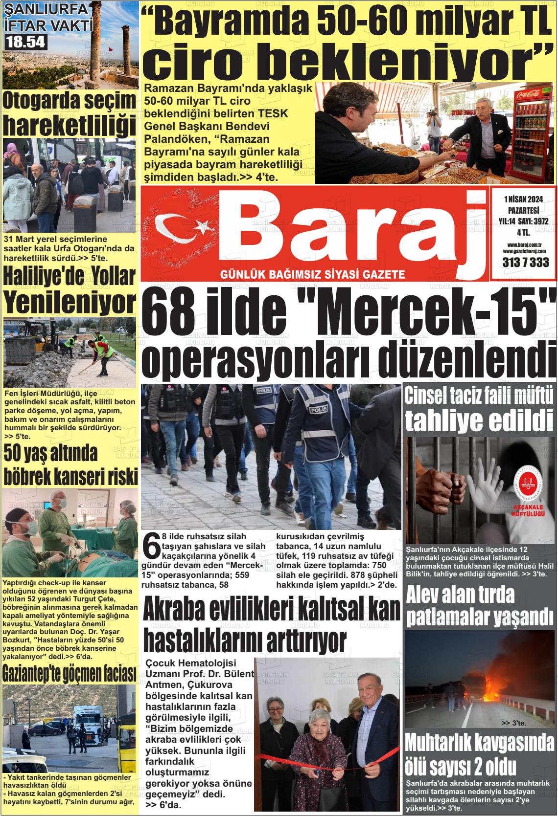 01 Nisan 2024 Baraj Gazete Manşeti