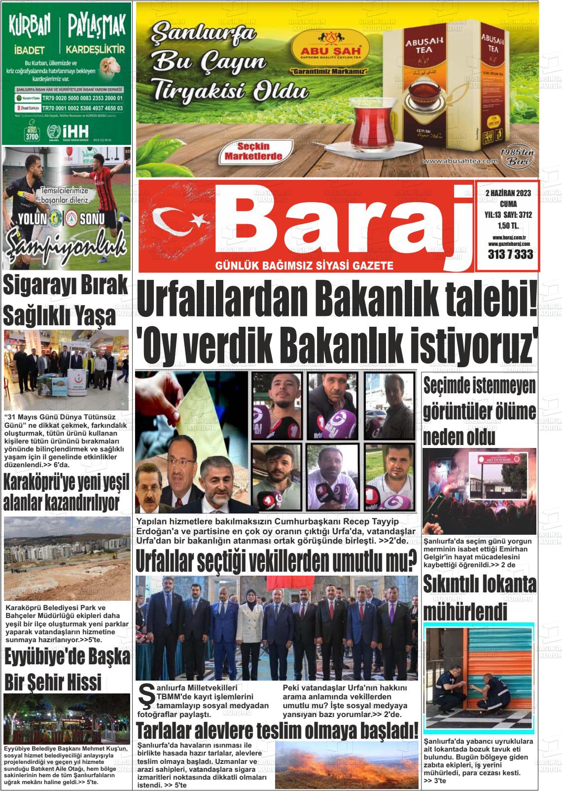 02 Haziran 2023 Baraj Gazete Manşeti