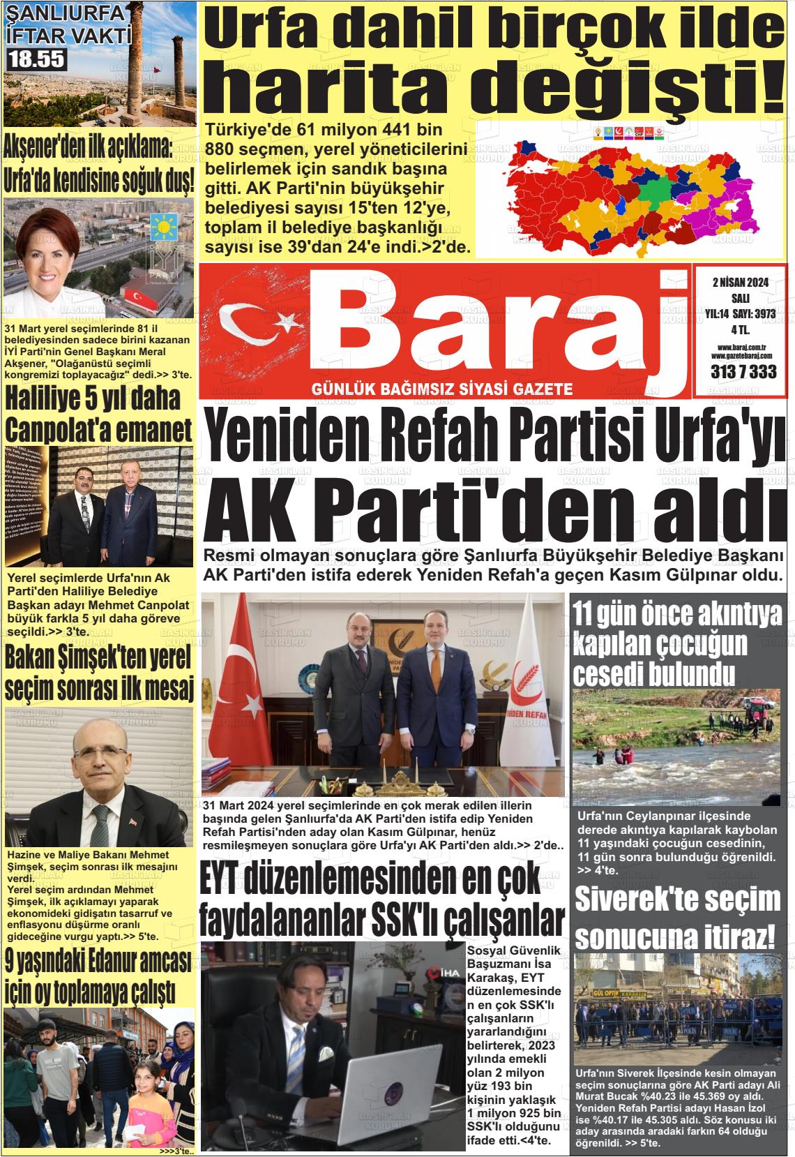 02 Nisan 2024 Baraj Gazete Manşeti