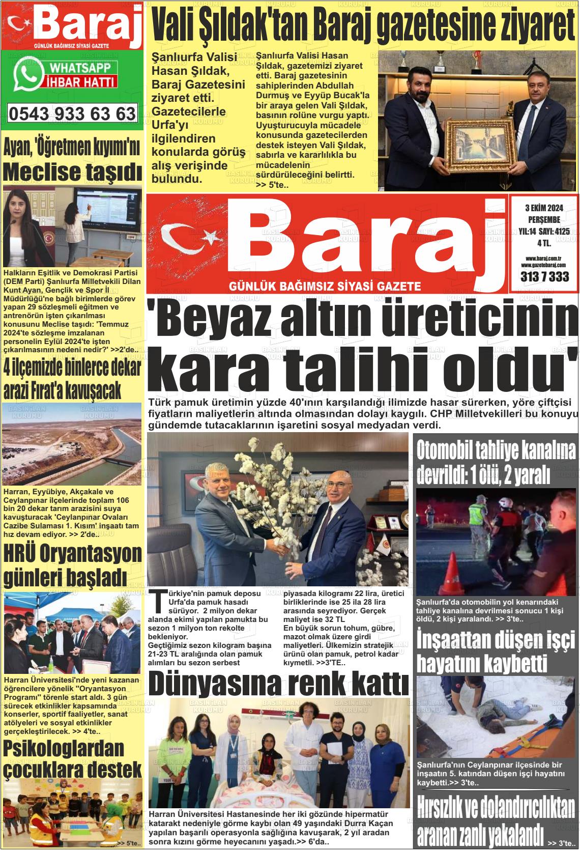 03 Ekim 2024 Baraj Gazete Manşeti