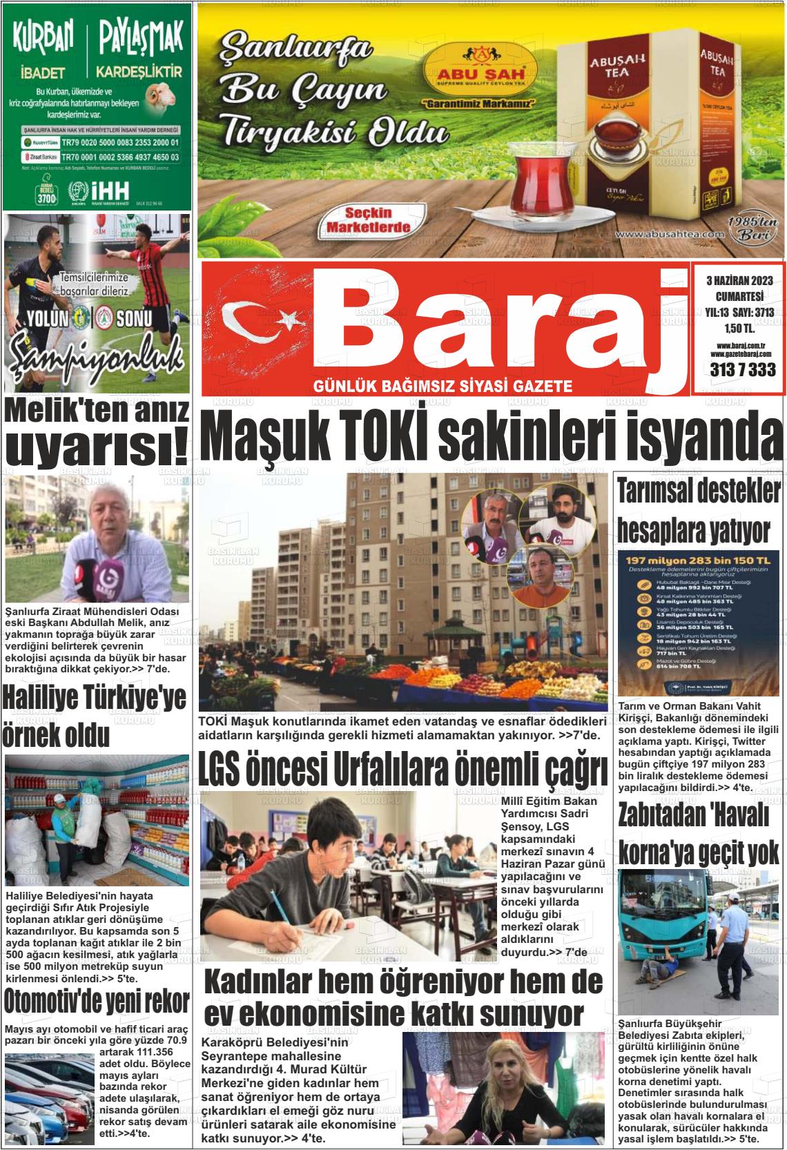 03 Haziran 2023 Baraj Gazete Manşeti