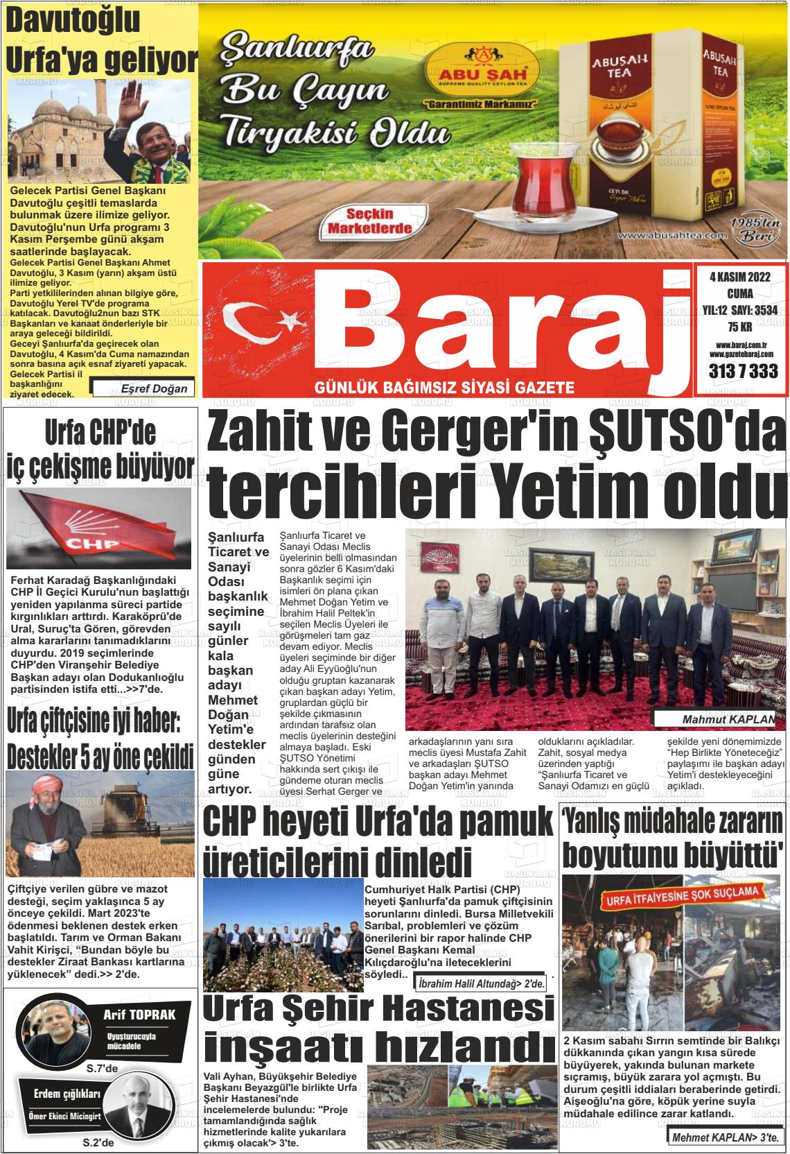 04 Kasım 2022 Baraj Gazete Manşeti