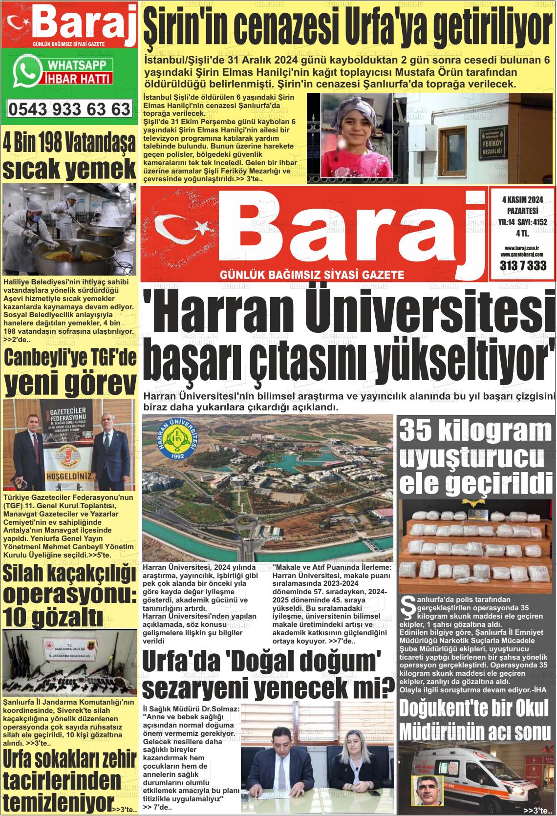 04 Kasım 2024 Baraj Gazete Manşeti