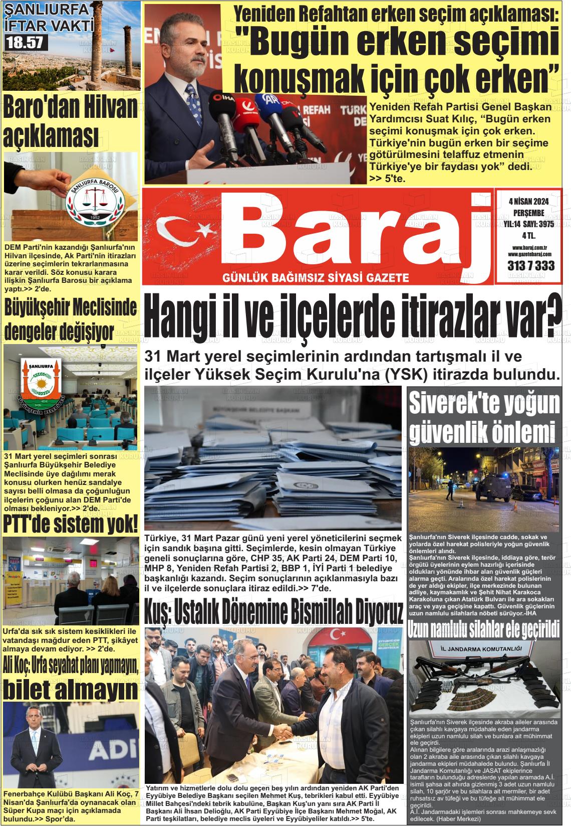 04 Nisan 2024 Baraj Gazete Manşeti