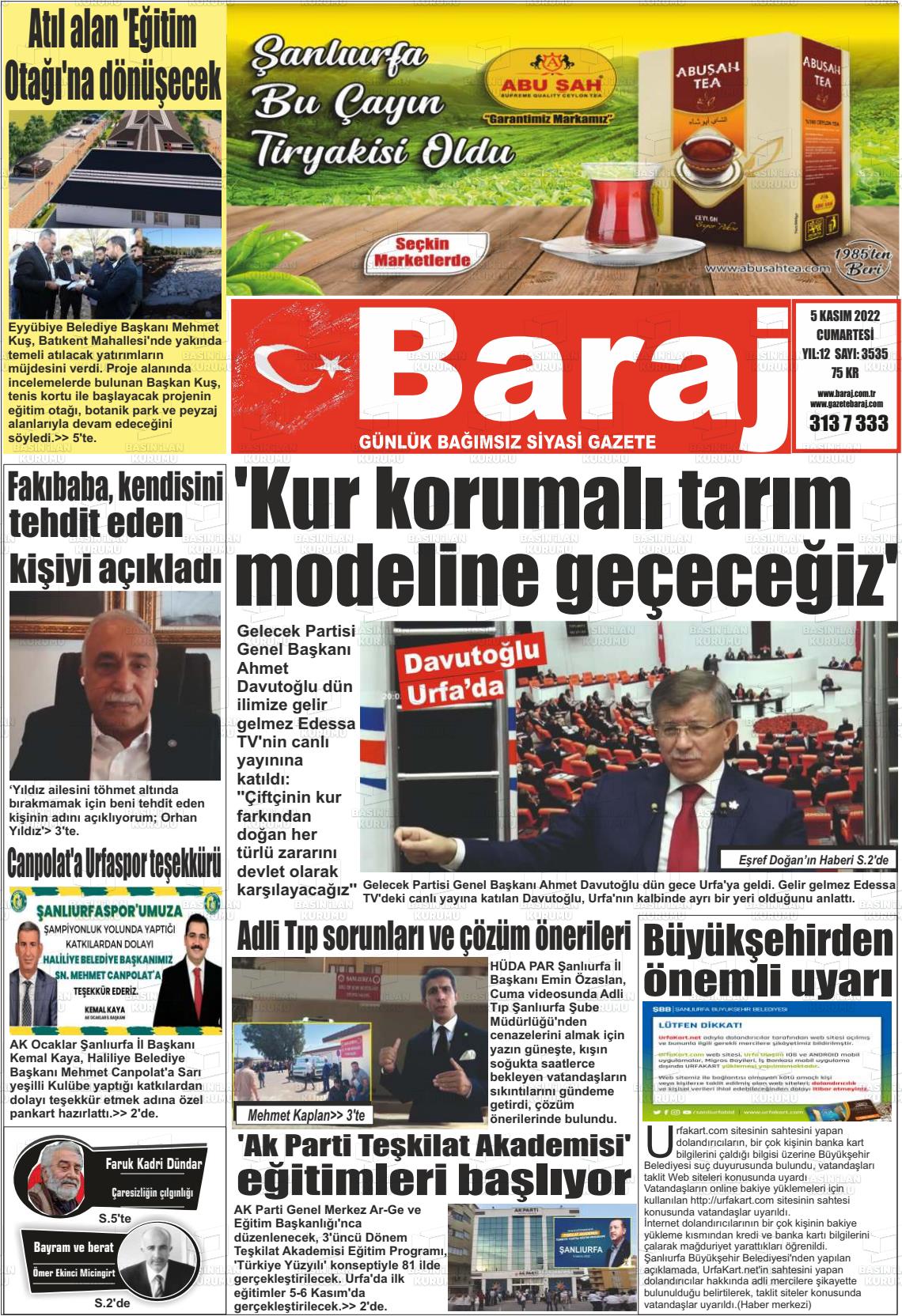 05 Kasım 2022 Baraj Gazete Manşeti