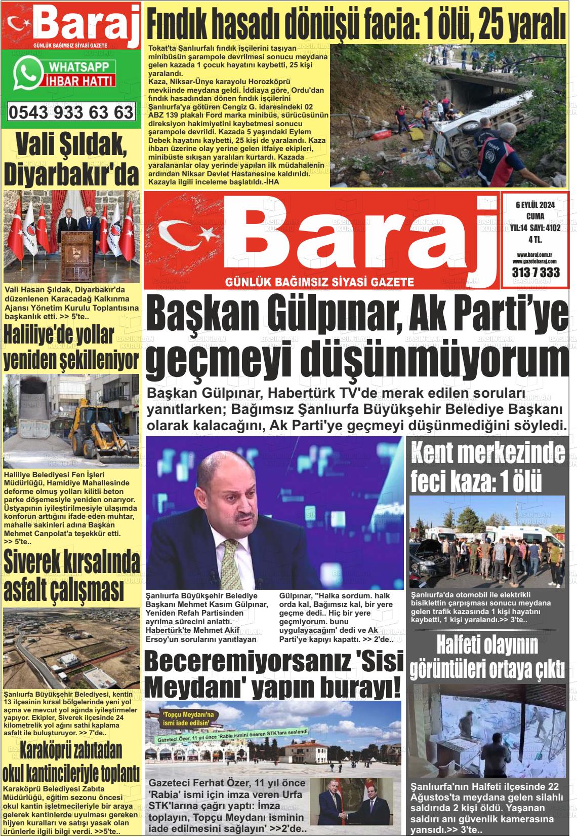 06 Eylül 2024 Baraj Gazete Manşeti