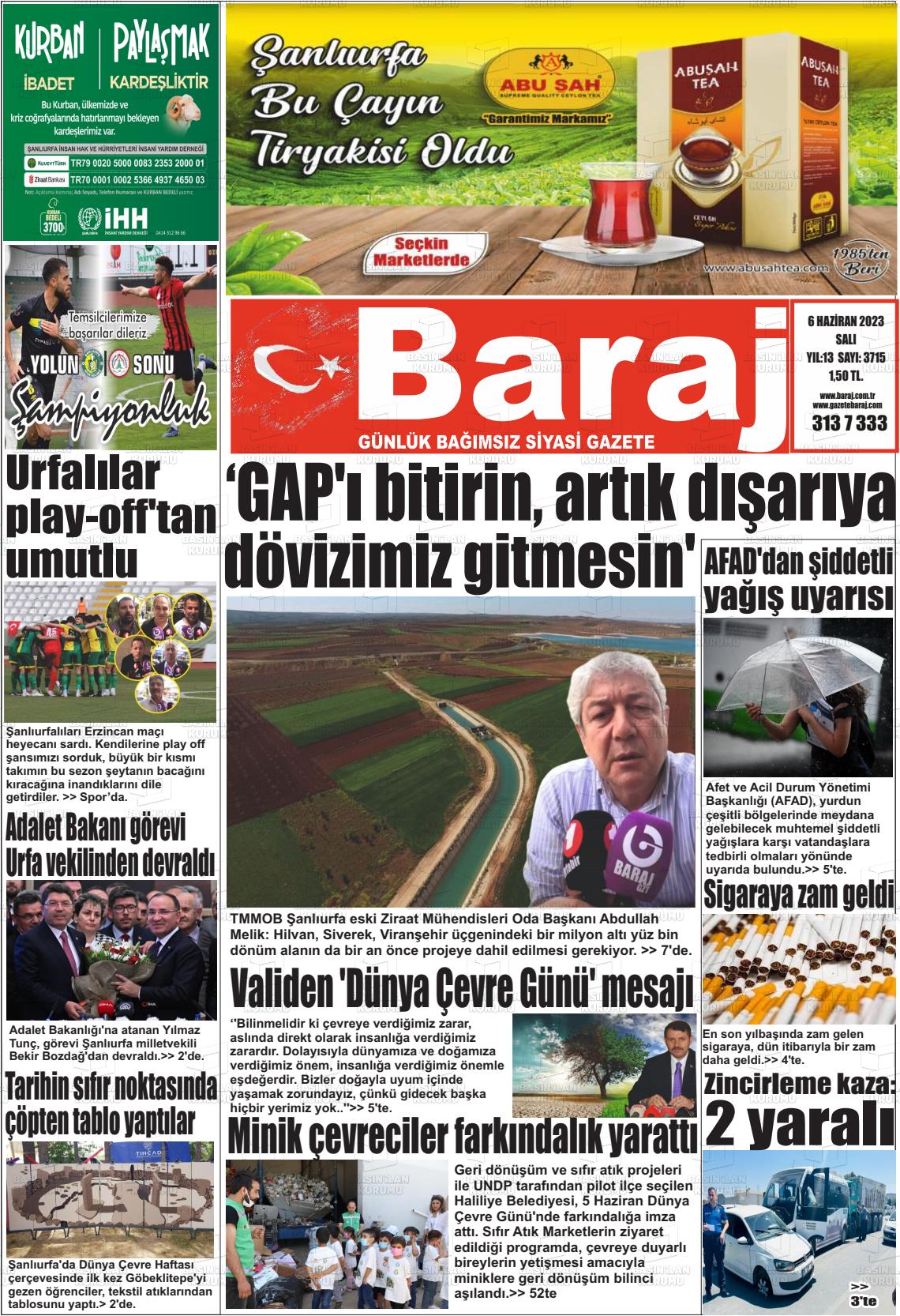 06 Haziran 2023 Baraj Gazete Manşeti