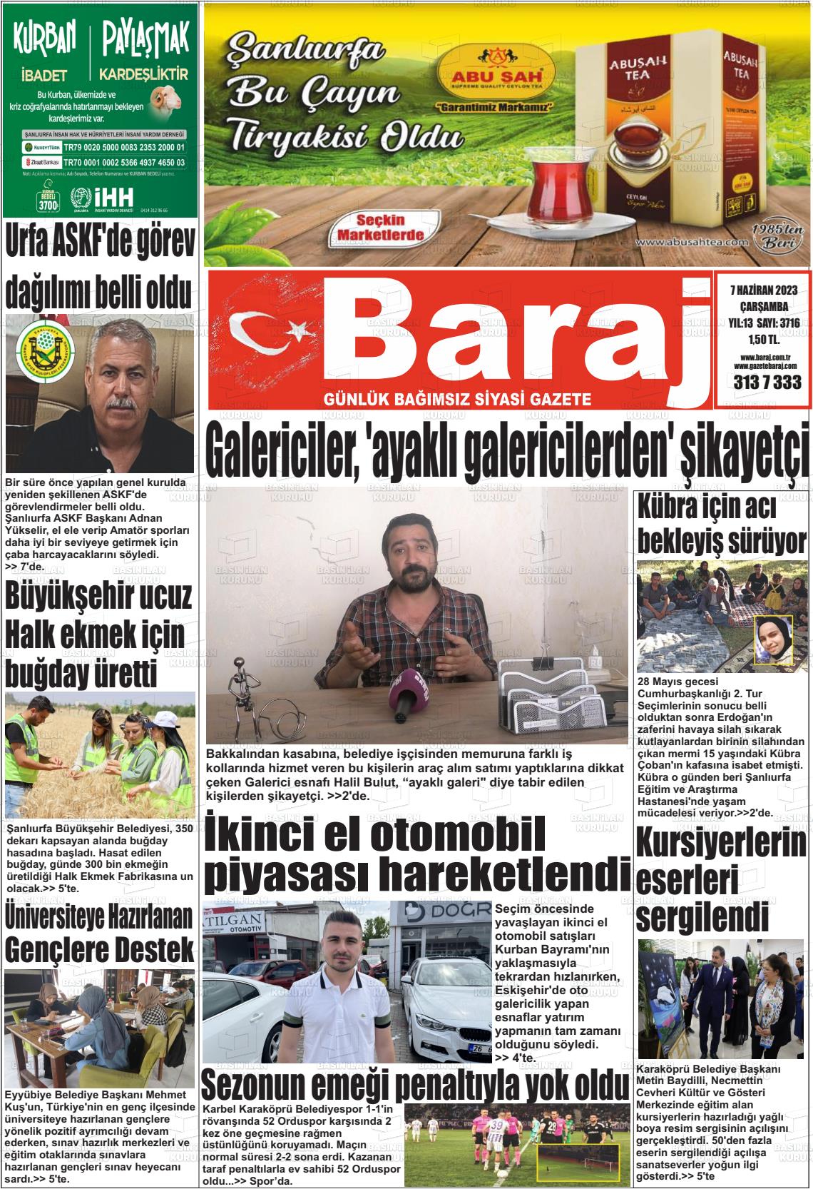 07 Haziran 2023 Baraj Gazete Manşeti