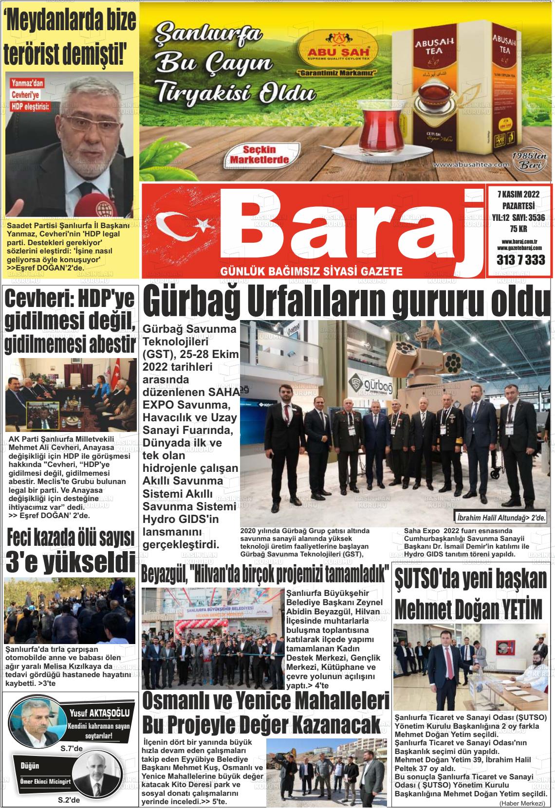 07 Kasım 2022 Baraj Gazete Manşeti