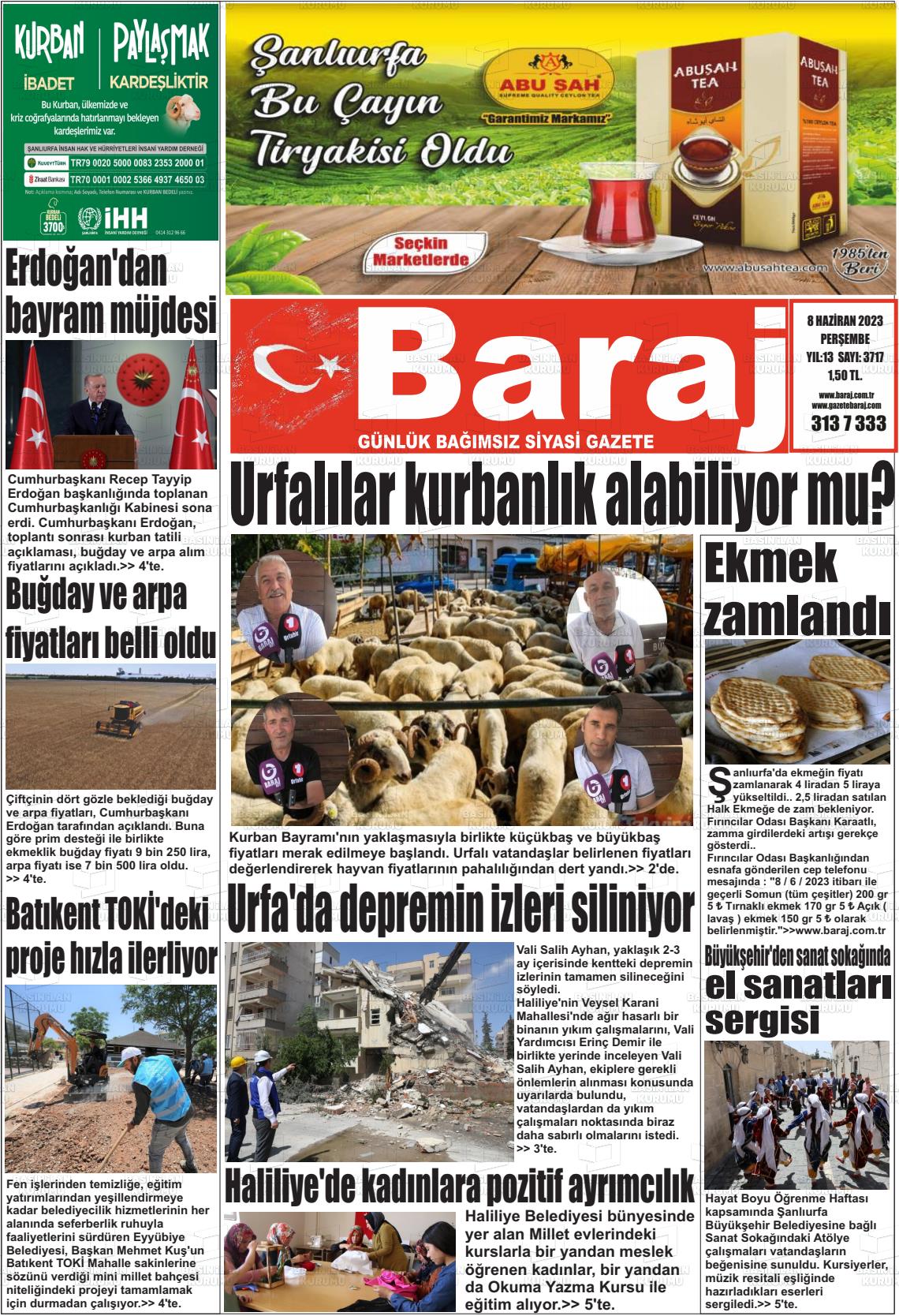 08 Haziran 2023 Baraj Gazete Manşeti