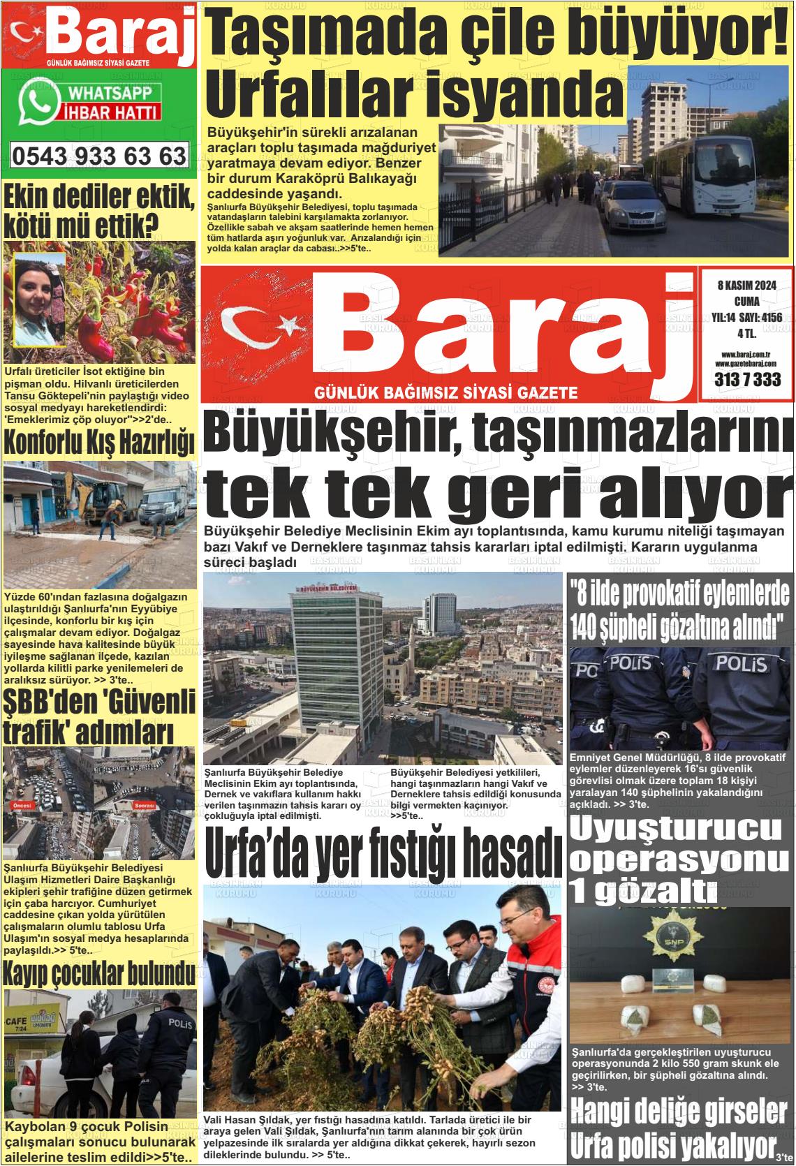 08 Kasım 2024 Baraj Gazete Manşeti