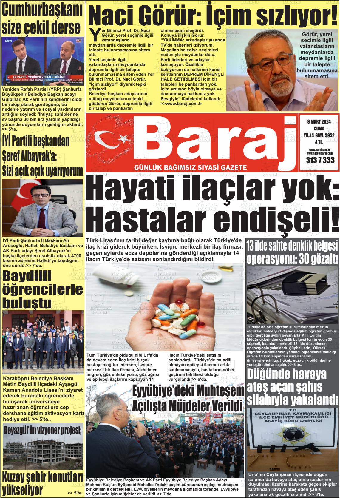 08 Mart 2024 Baraj Gazete Manşeti