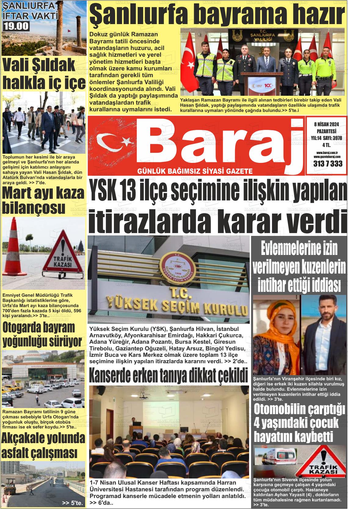 08 Nisan 2024 Baraj Gazete Manşeti