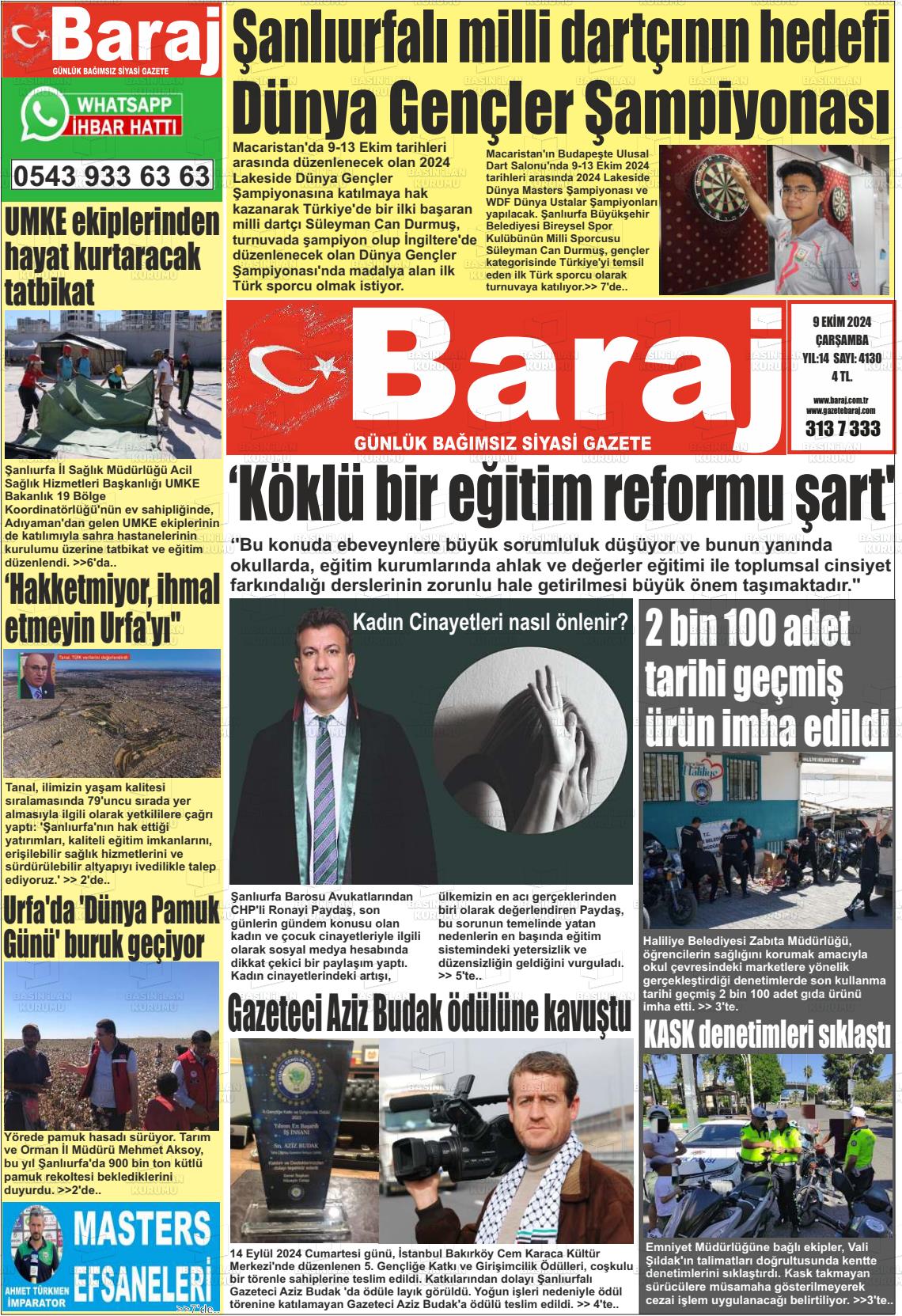 09 Ekim 2024 Baraj Gazete Manşeti