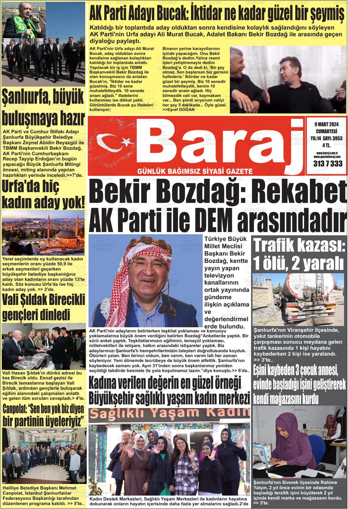 09 Mart 2024 Baraj Gazete Manşeti