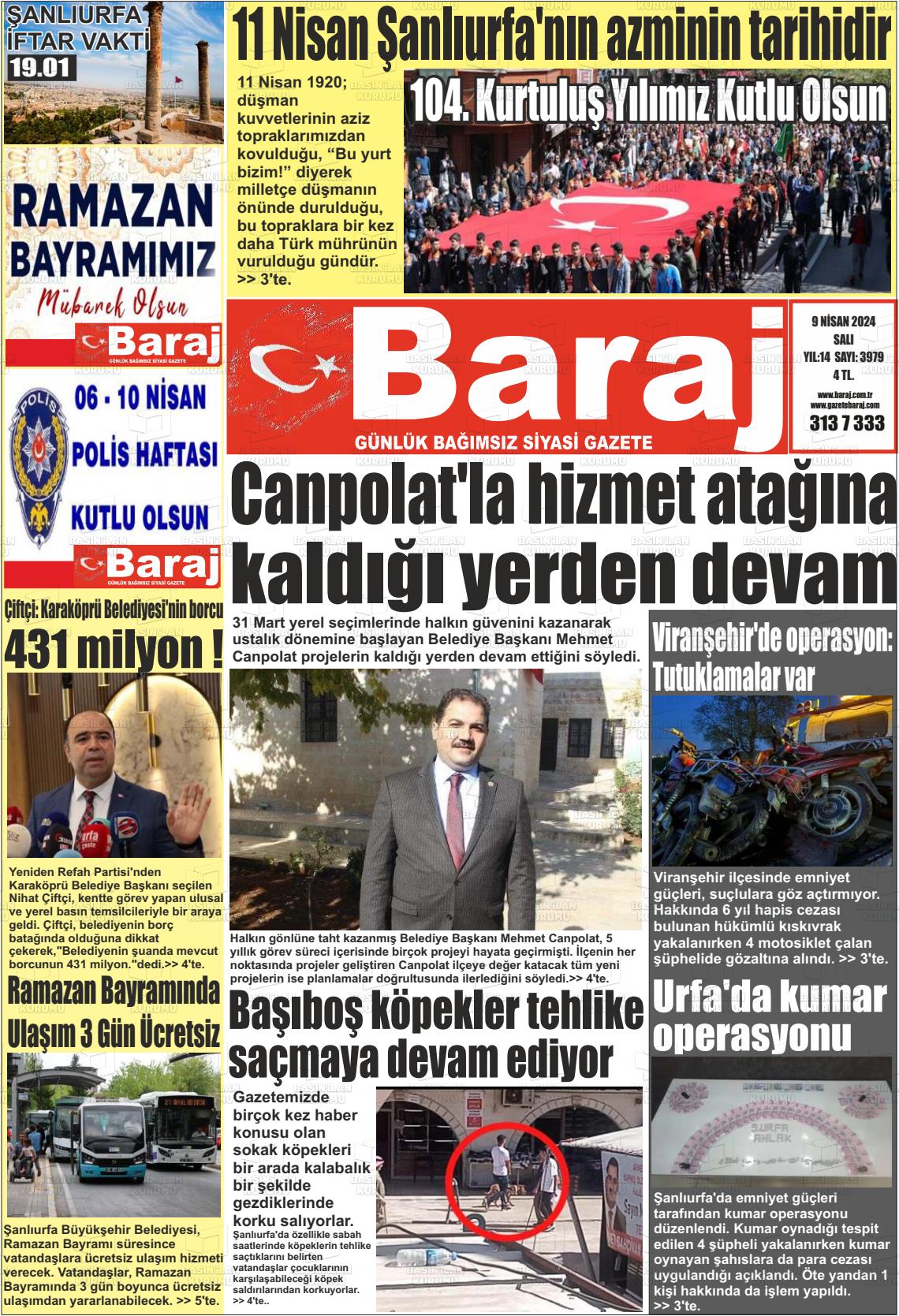 09 Nisan 2024 Baraj Gazete Manşeti