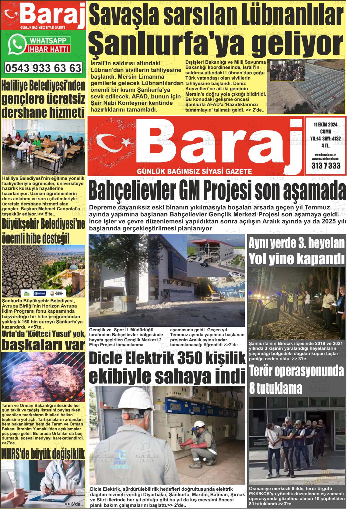 11 Ekim 2024 Baraj Gazete Manşeti