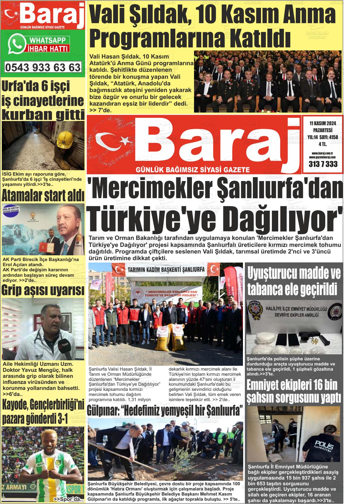 11 Kasım 2024 Baraj Gazete Manşeti