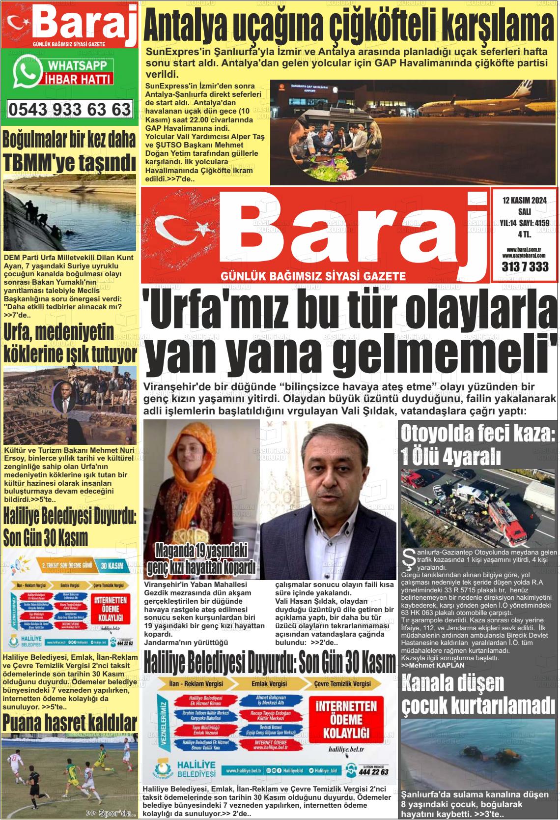 12 Kasım 2024 Baraj Gazete Manşeti