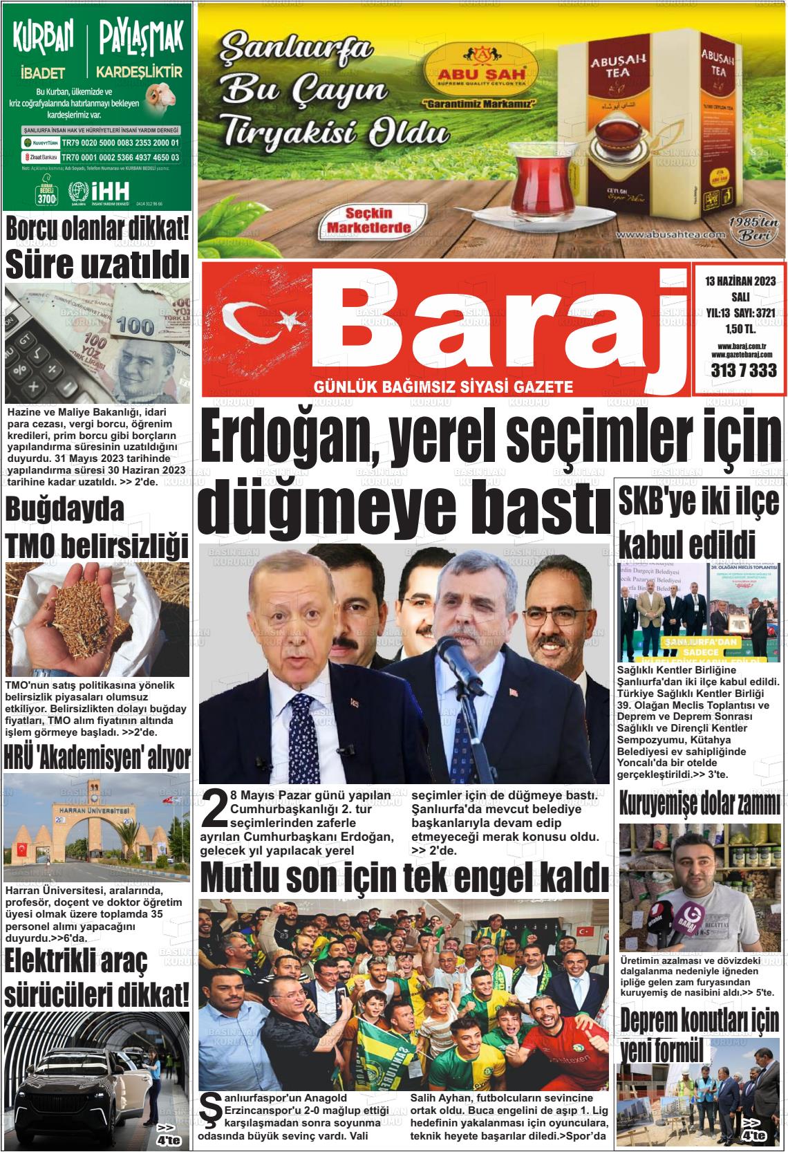 13 Haziran 2023 Baraj Gazete Manşeti