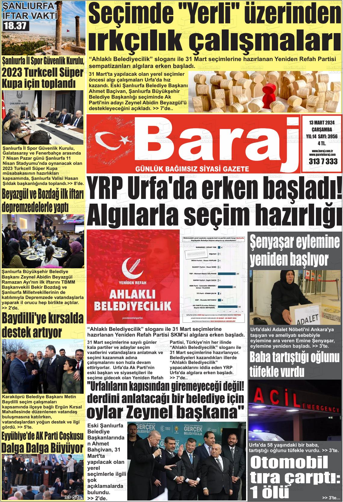 13 Mart 2024 Baraj Gazete Manşeti