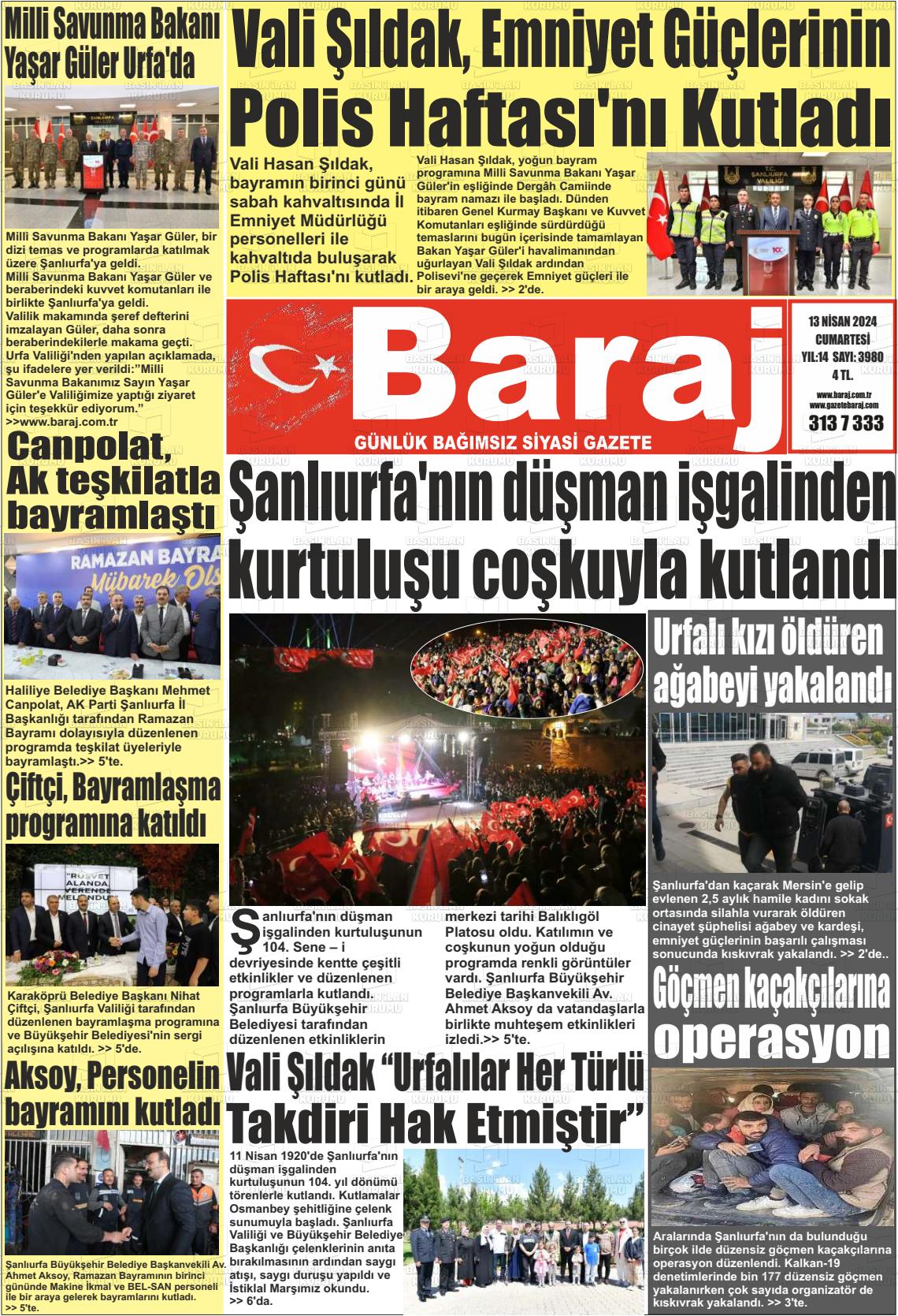 13 Nisan 2024 Baraj Gazete Manşeti