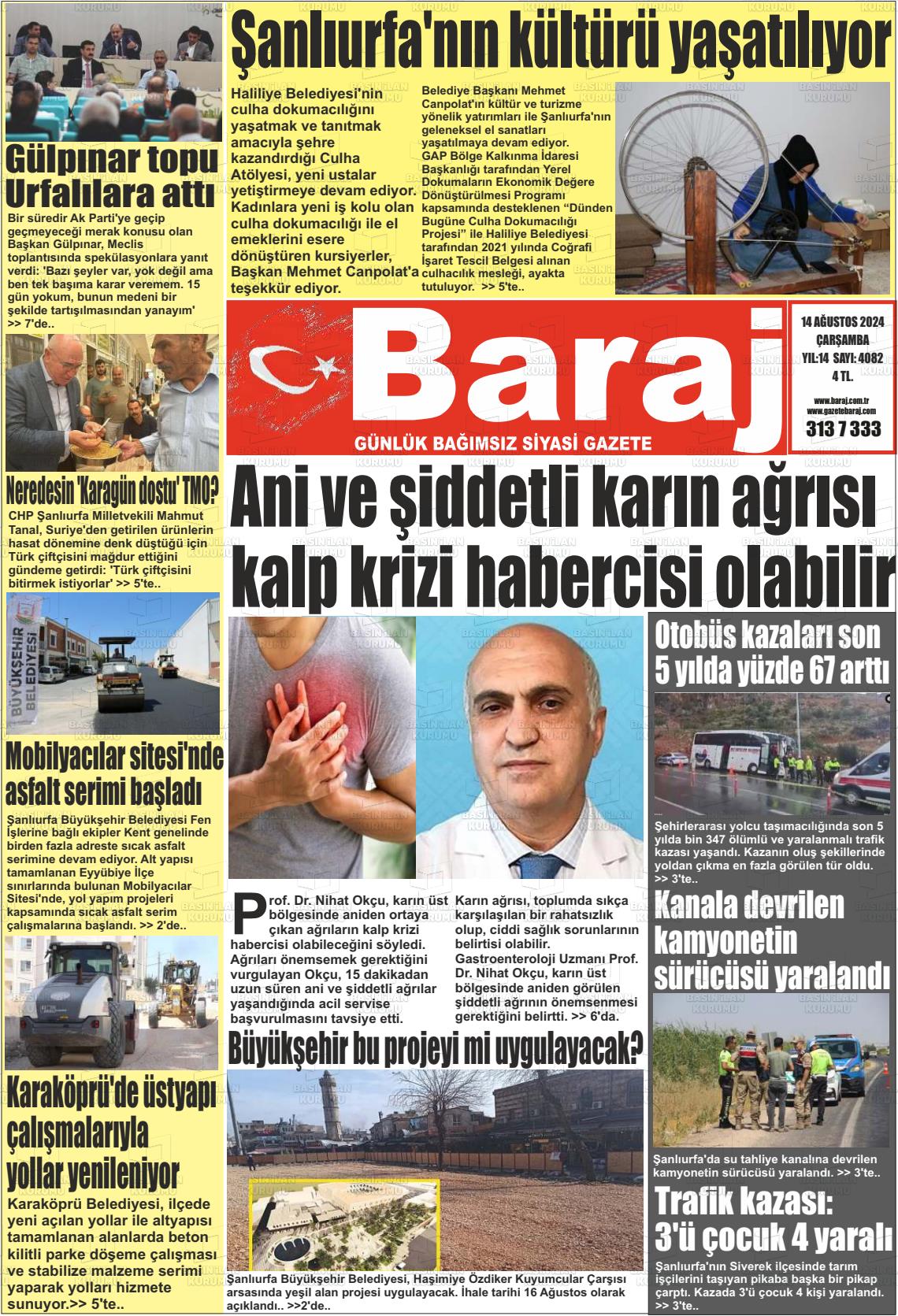 14 Ağustos 2024 Baraj Gazete Manşeti