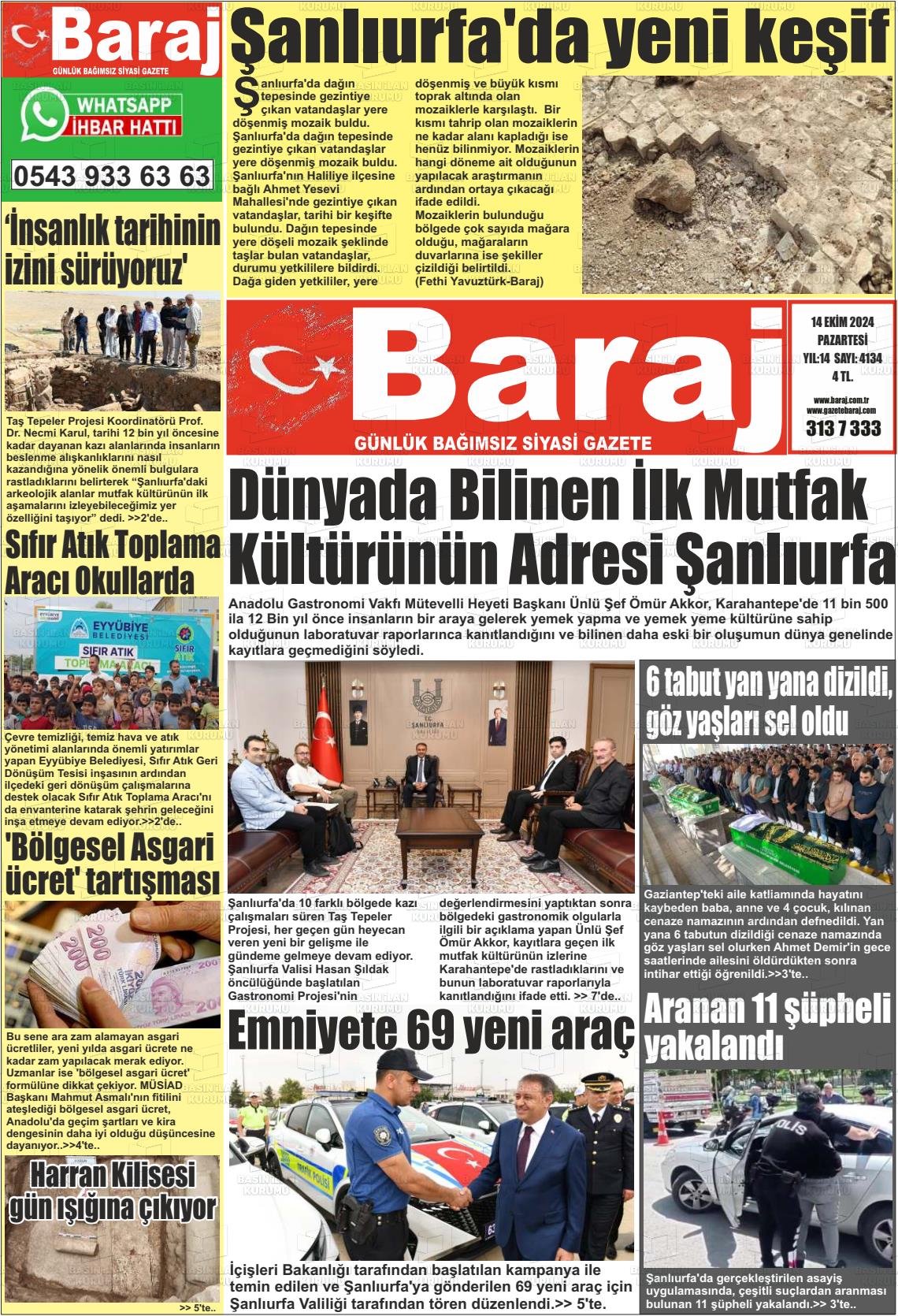 14 Ekim 2024 Baraj Gazete Manşeti