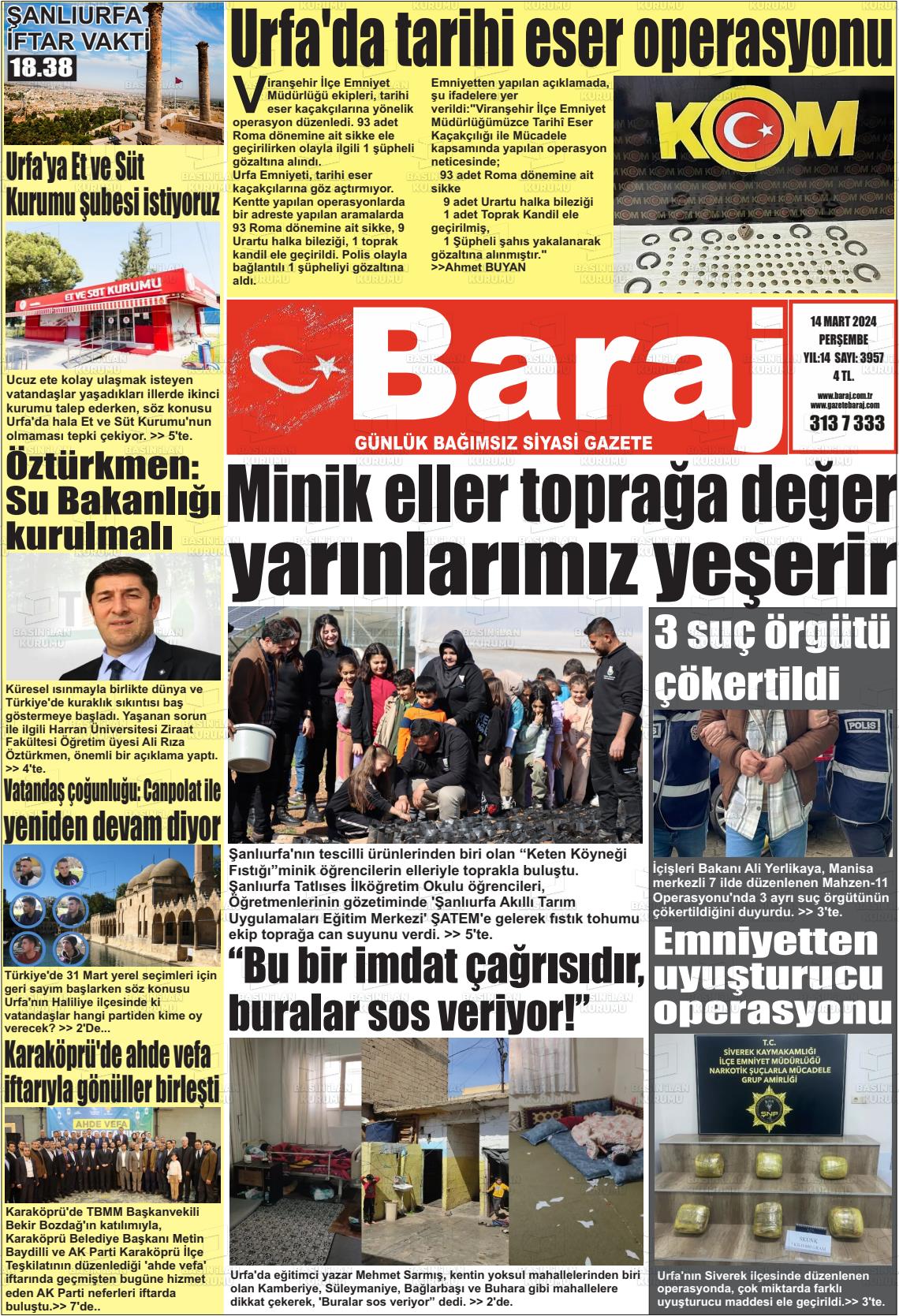 14 Mart 2024 Baraj Gazete Manşeti