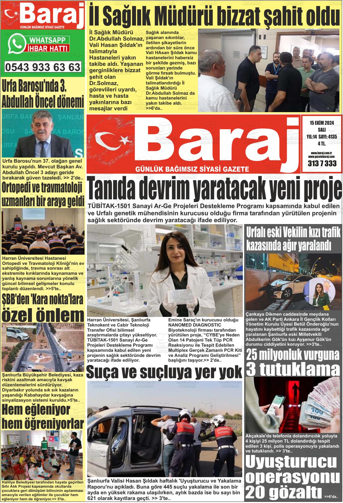 15 Ekim 2024 Baraj Gazete Manşeti