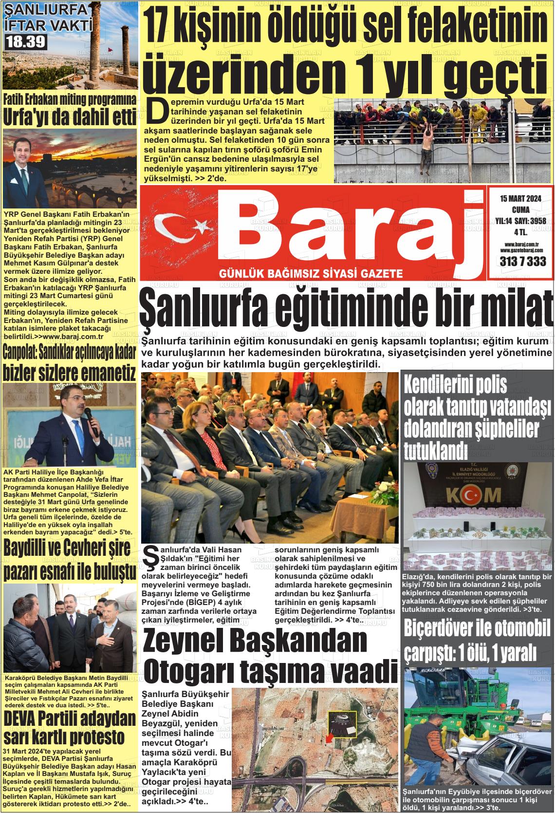 15 Mart 2024 Baraj Gazete Manşeti