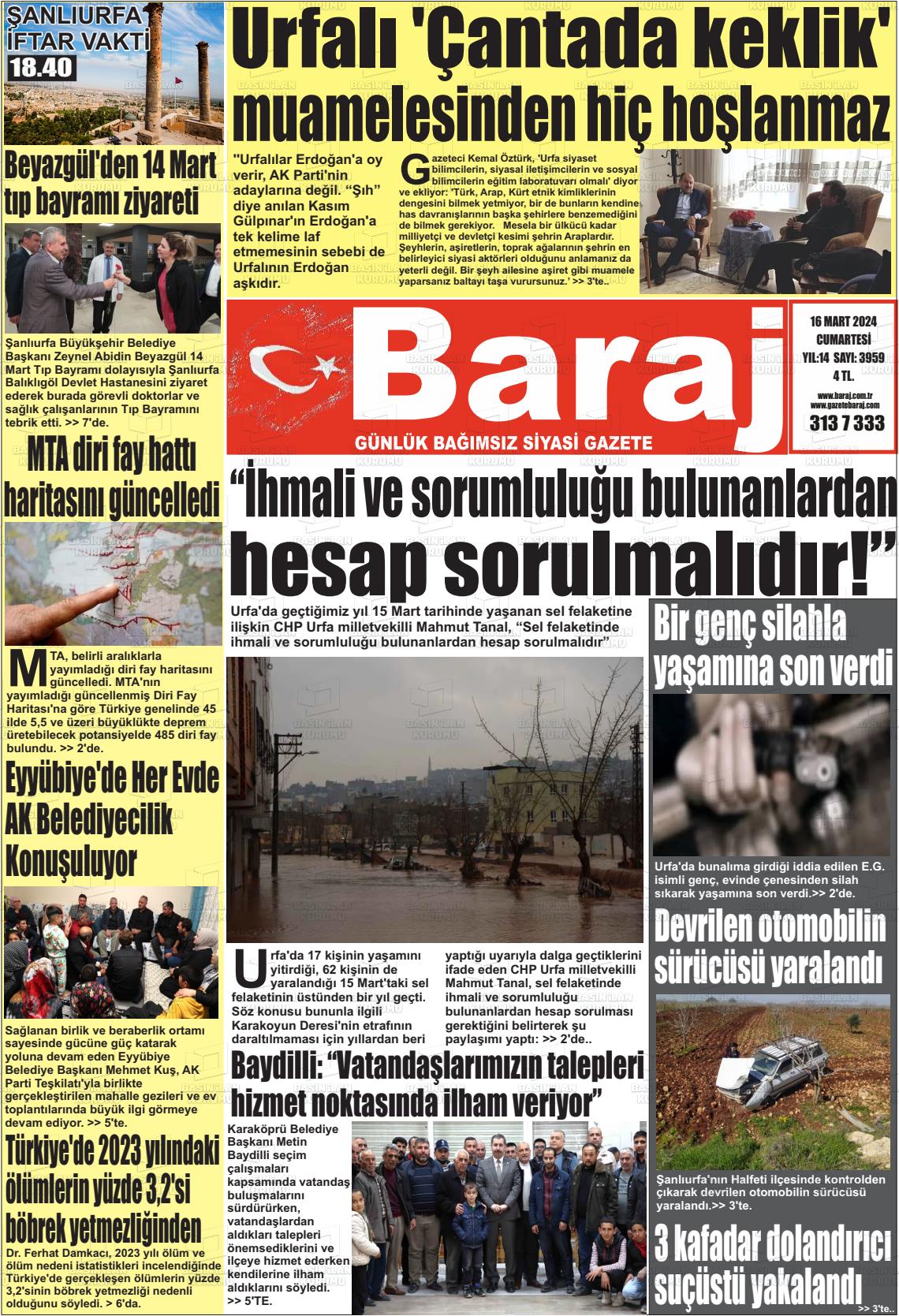 16 Mart 2024 Baraj Gazete Manşeti