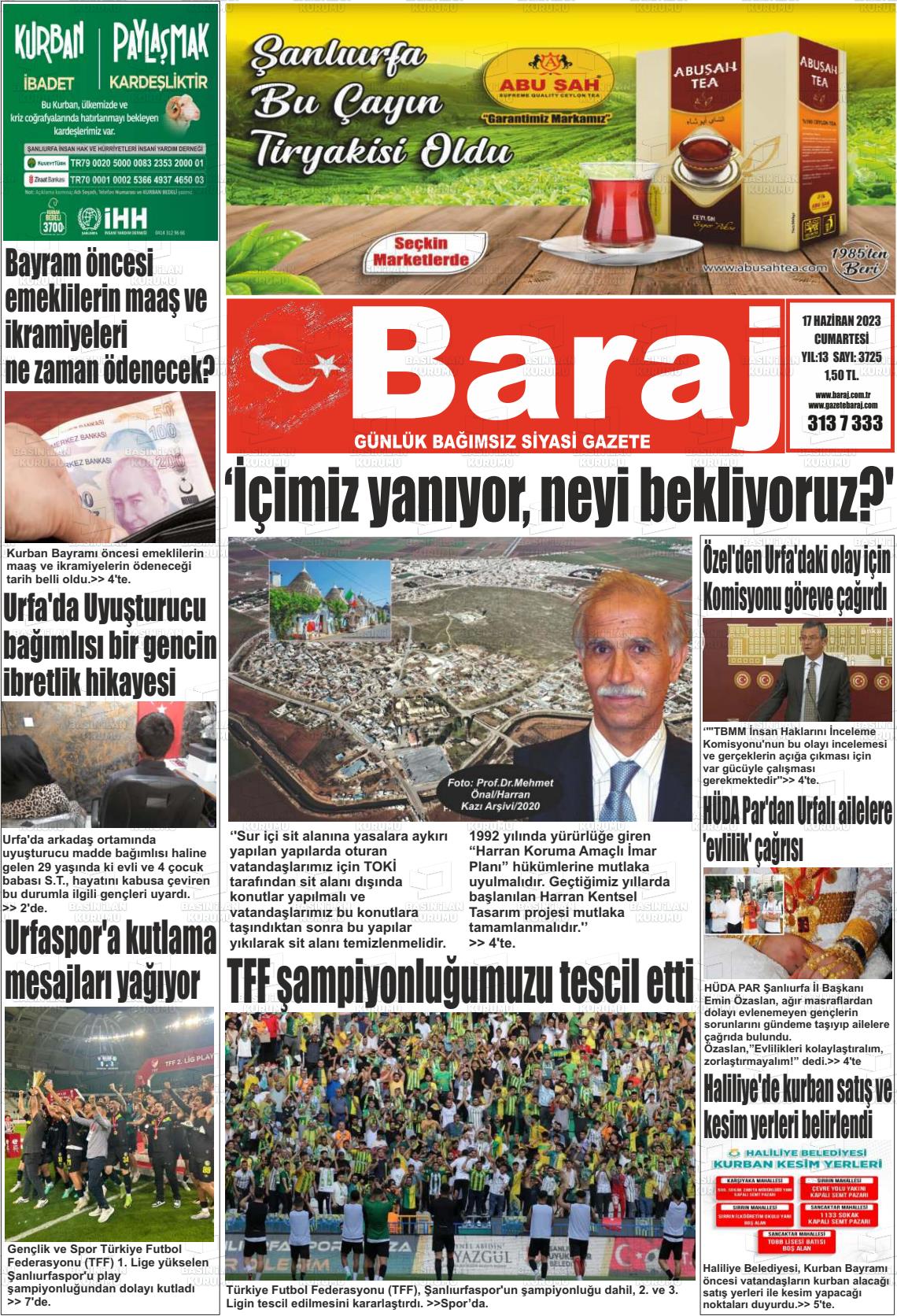 18 Haziran 2023 Baraj Gazete Manşeti