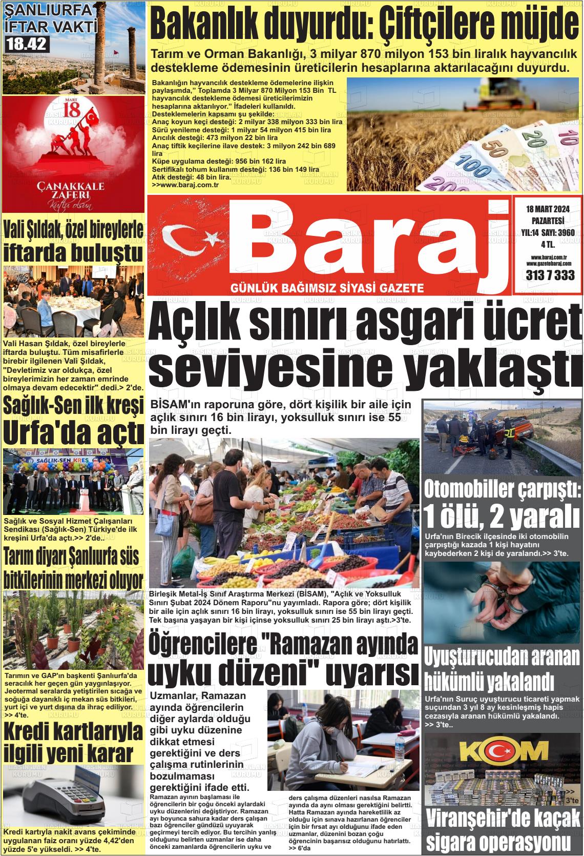 18 Mart 2024 Baraj Gazete Manşeti