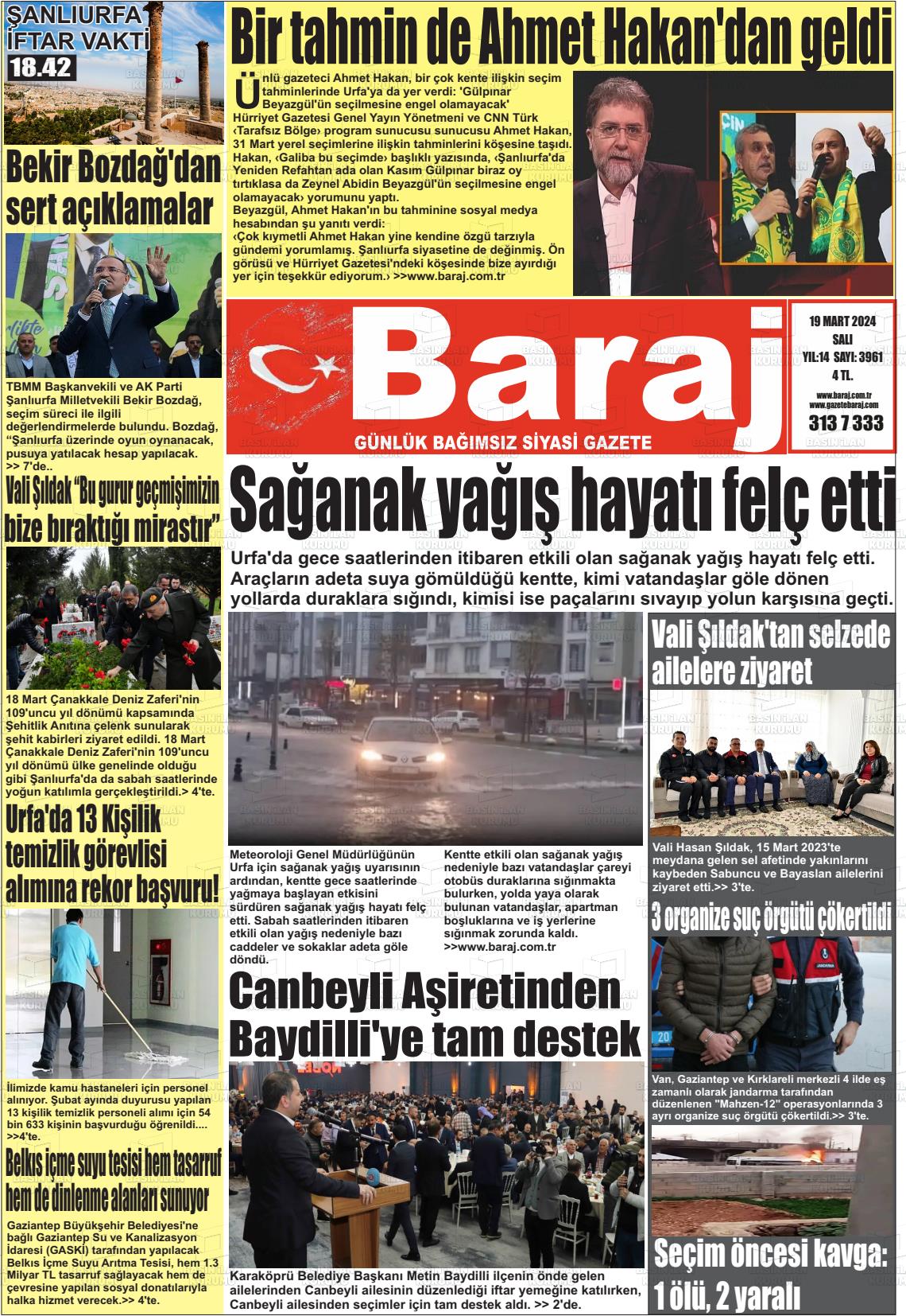 19 Mart 2024 Baraj Gazete Manşeti