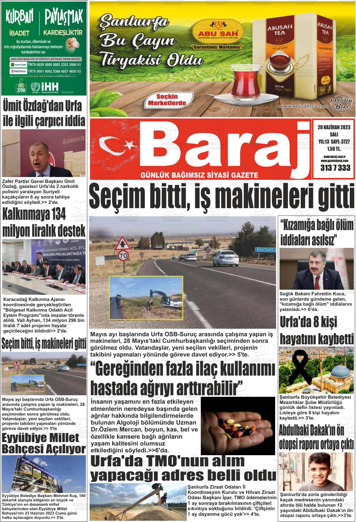 20 Haziran 2023 Baraj Gazete Manşeti